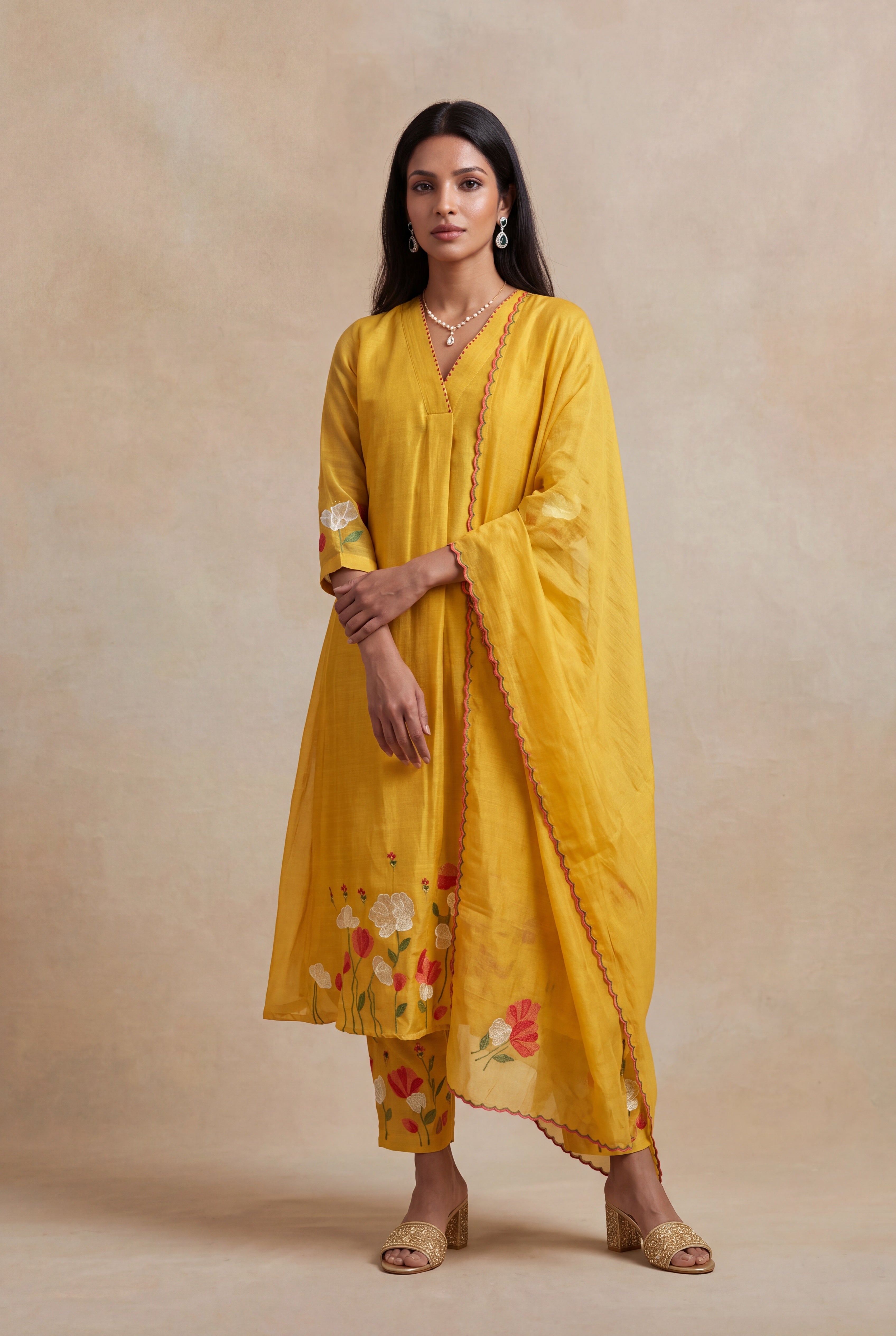 Mustard Mul Cotton Anarkali Set