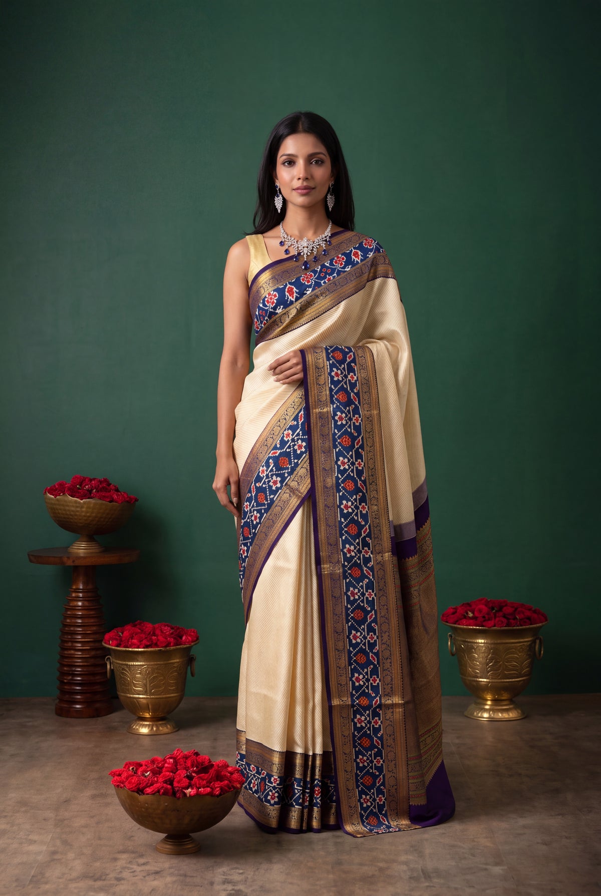 Light Gold Kanchivaram Silk Fusion Saree