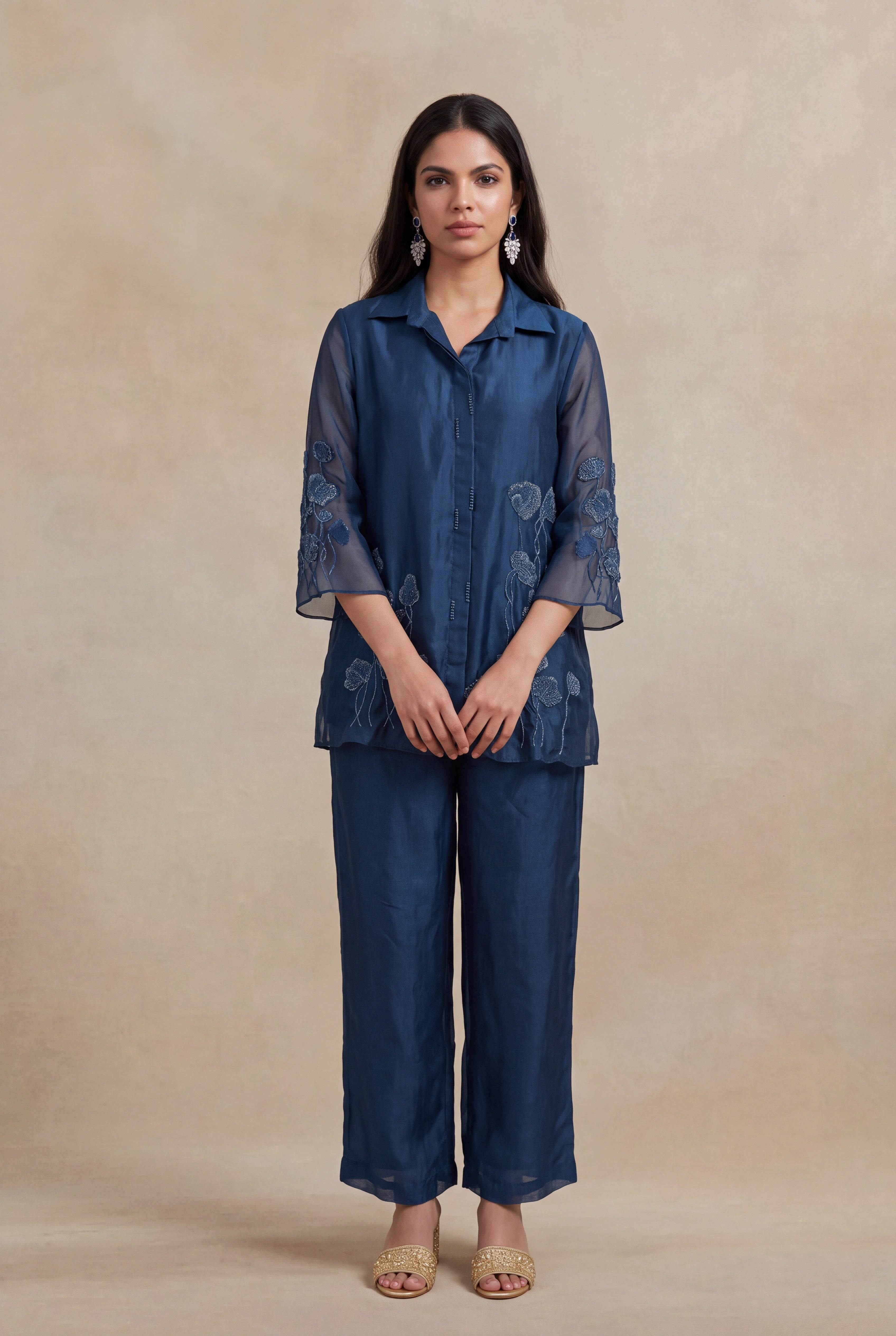 Navy Blue Organza Co-ord Set