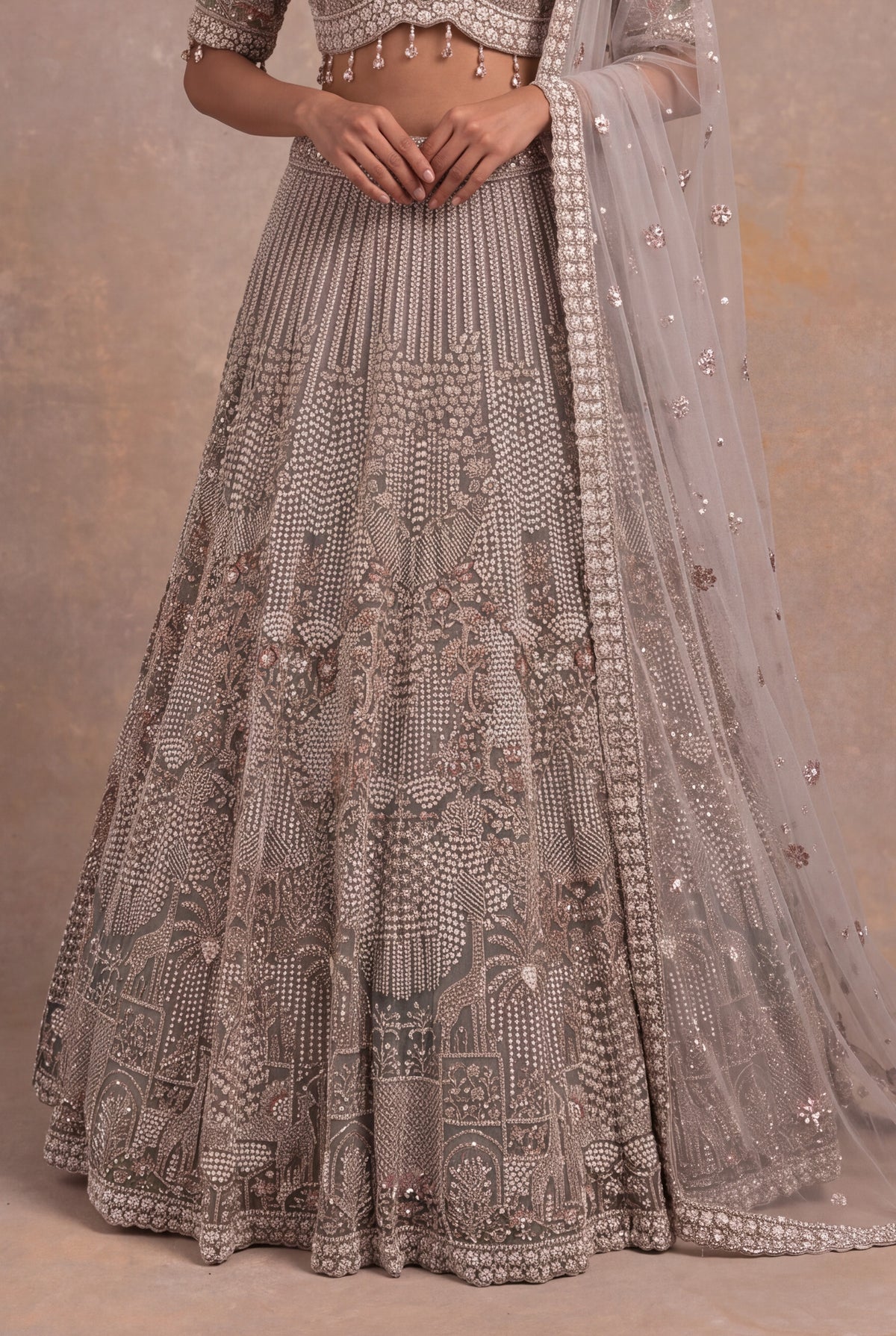 Taupe Net Lehenga