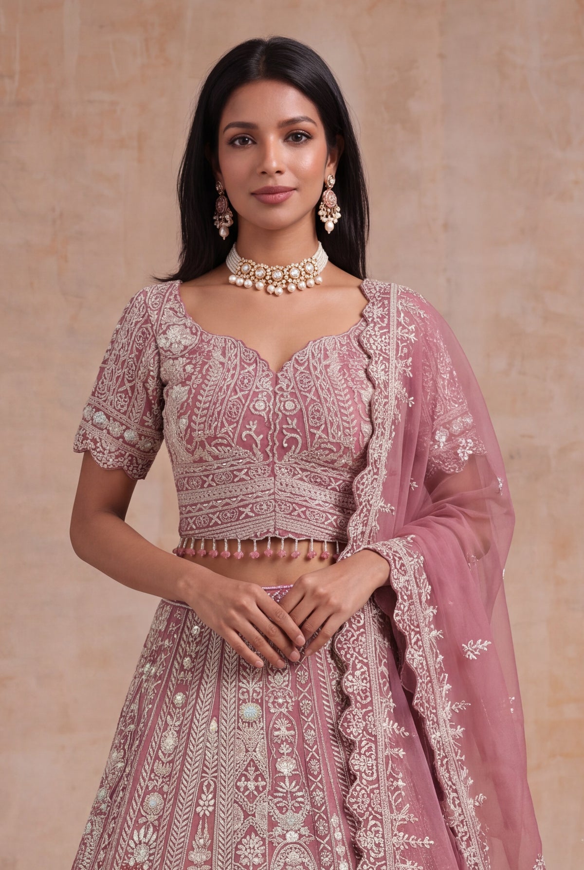 Dusty Rose Raw Silk Lehenga