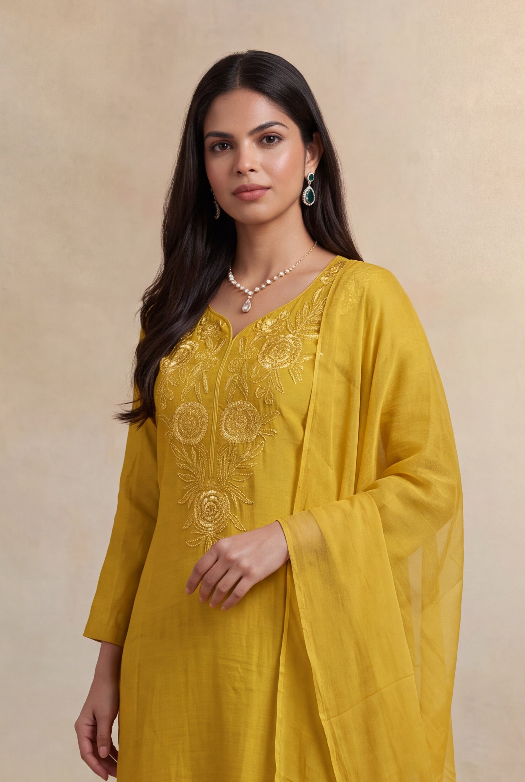 Mustard Mul Cotton Straight-Cut Salwar Set