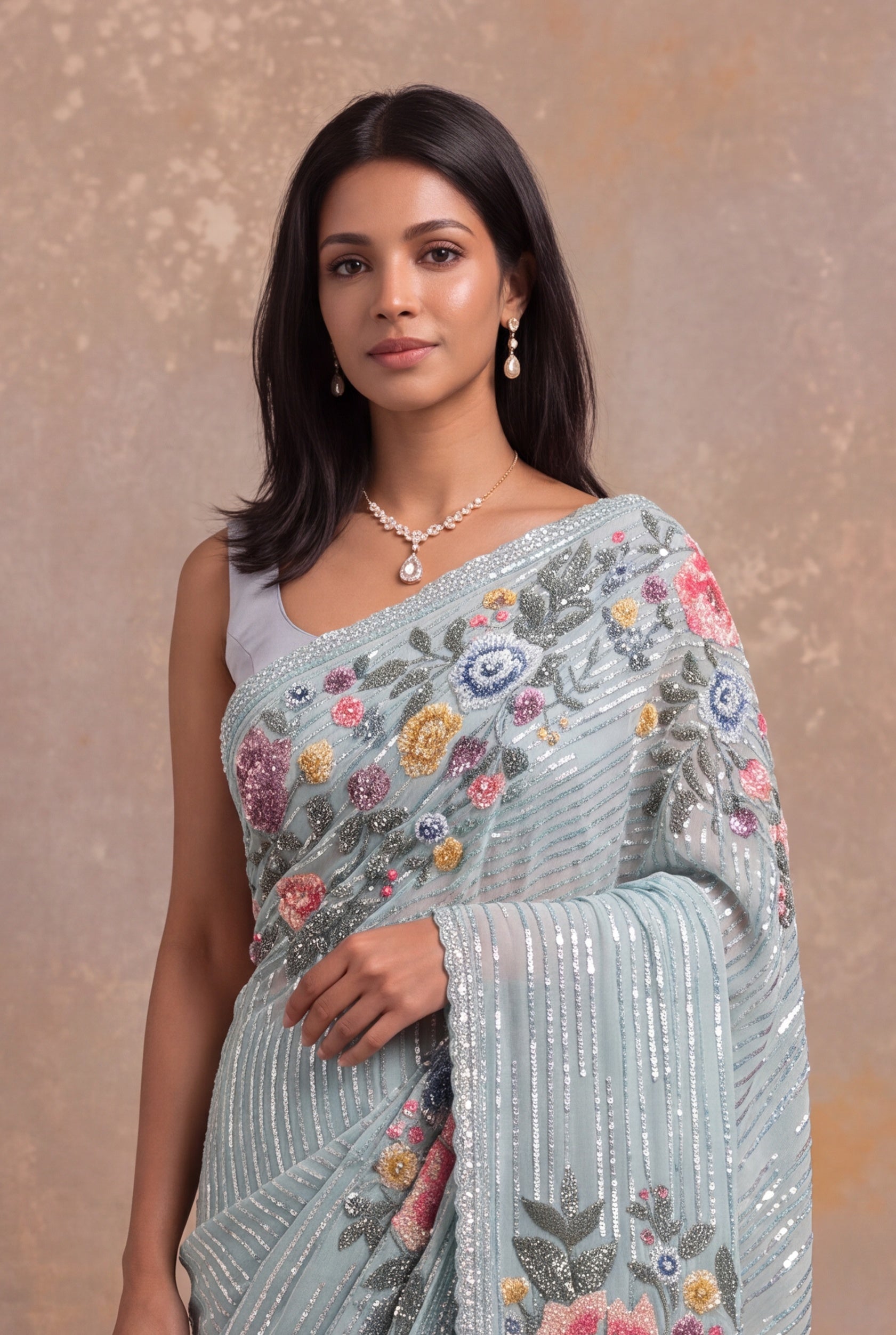 Powder Blue Georgette Saree