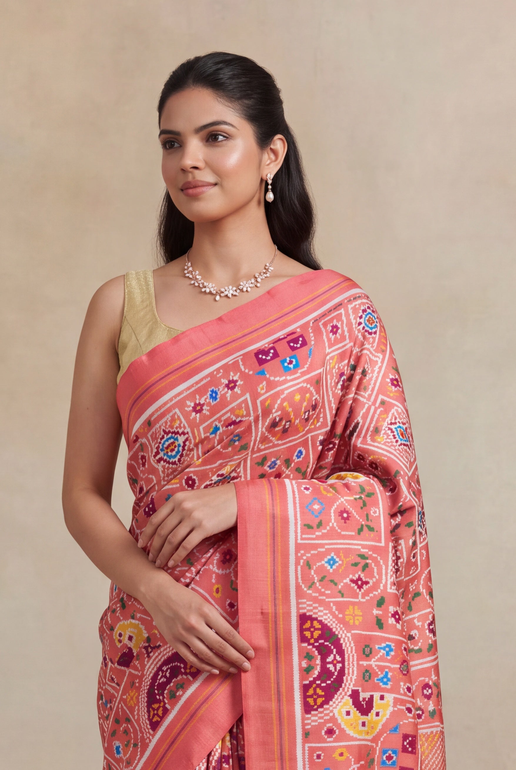 Peach Pattan Patola Silk Saree
