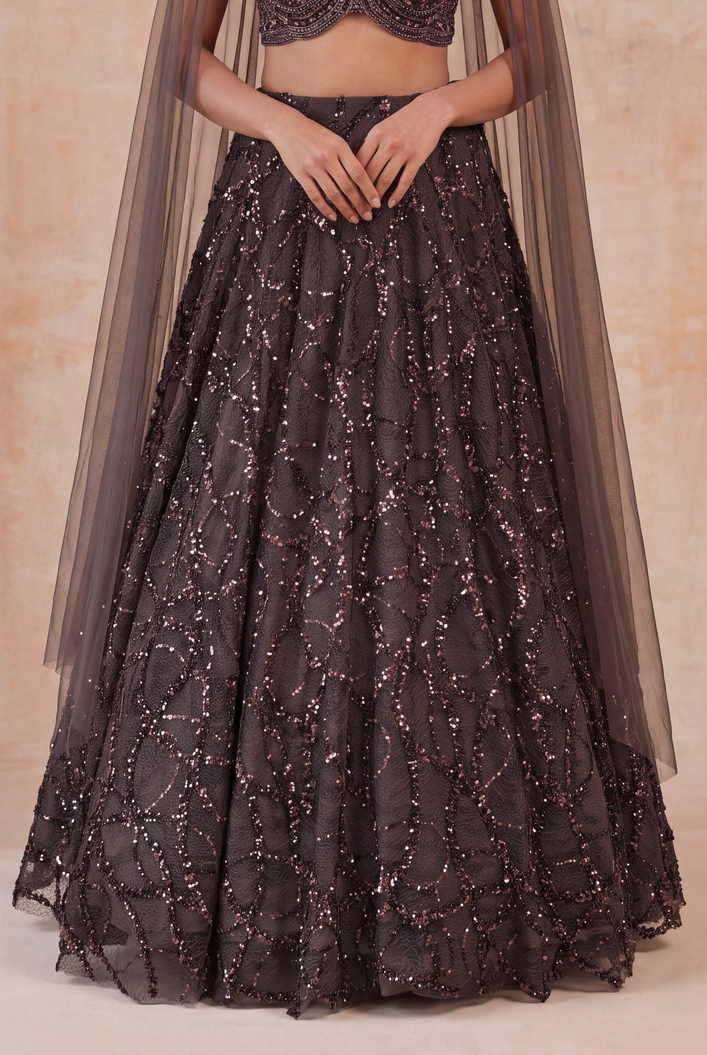 Chocolate Brown Net Lehenga