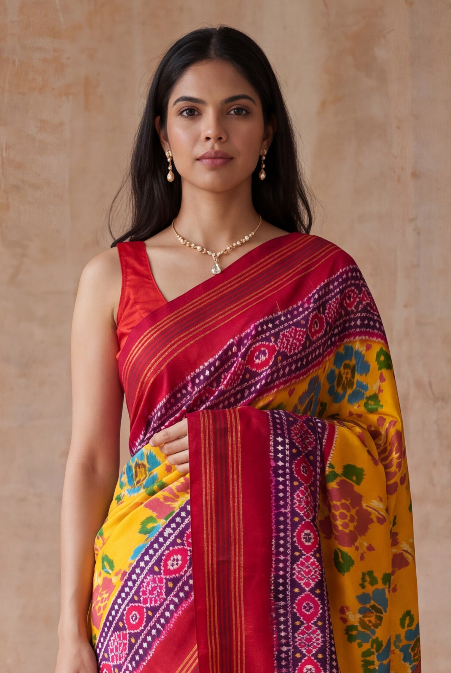 Yellow Ikat Twill Silk Saree