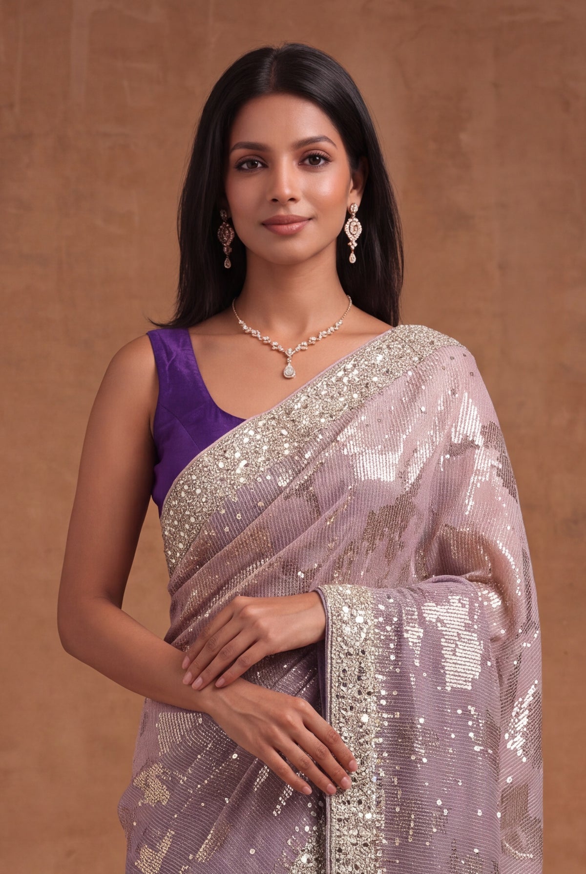 Purple Georgette Saree with Sequin & Mirror Work