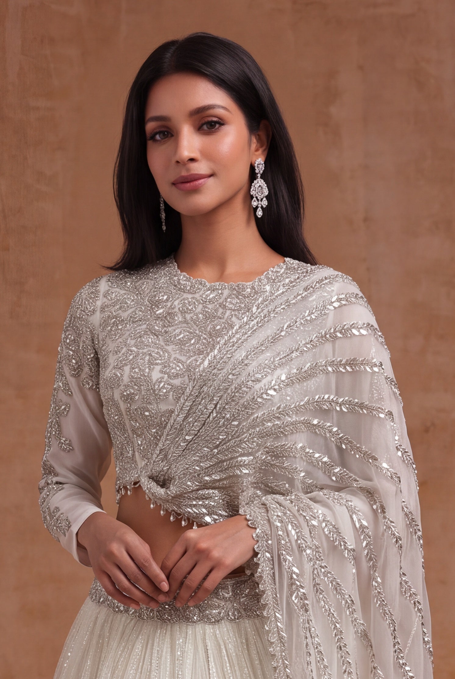 Ivory Organza Ombre Sequin Lehenga