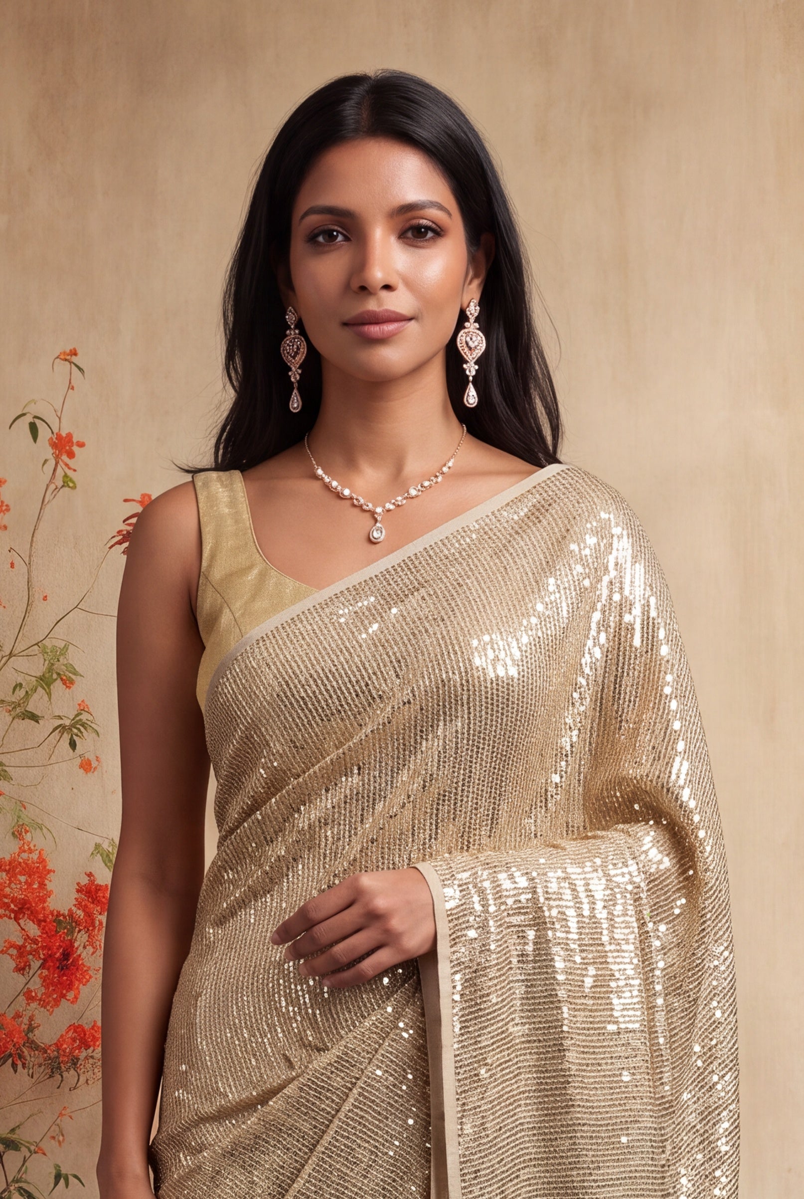 Beige Georgette Saree