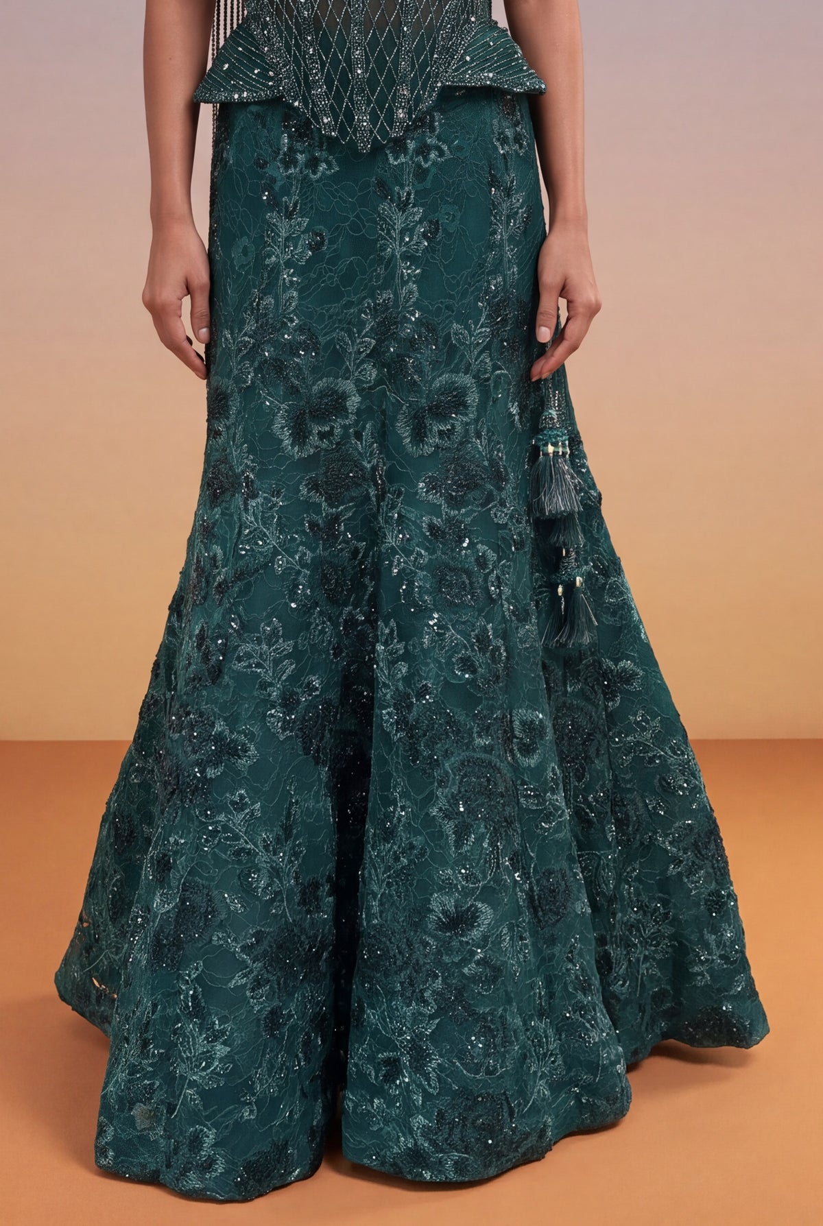 Emerald Green Indo-Western Corset Lehenga