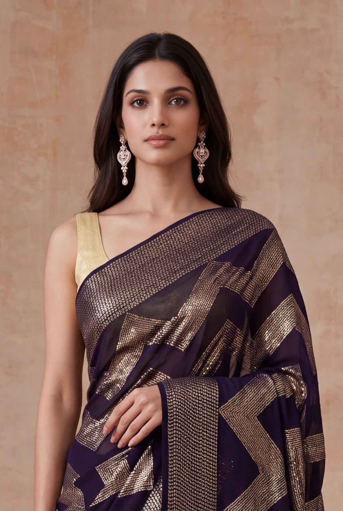 Dark Brown Georgette Saree
