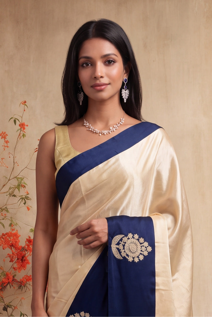 Ivory Crepe Silk Saree