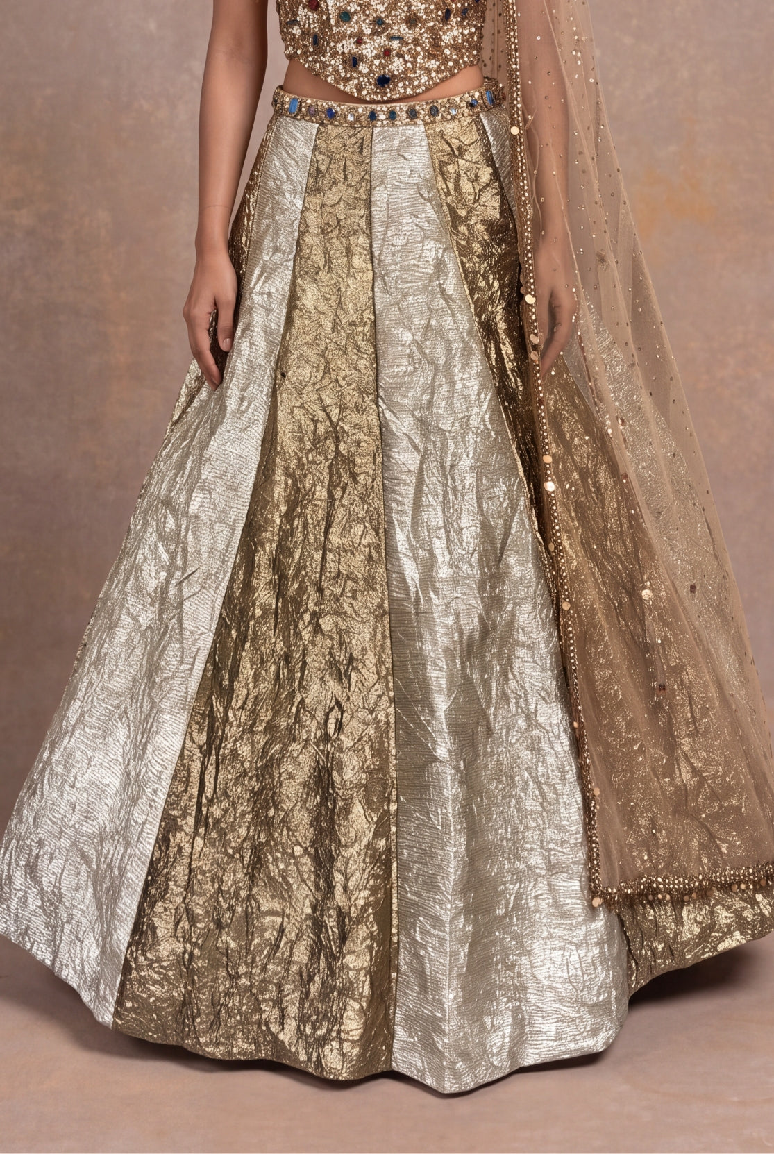 Golden Crush Tissue Jewel Work Lehenga