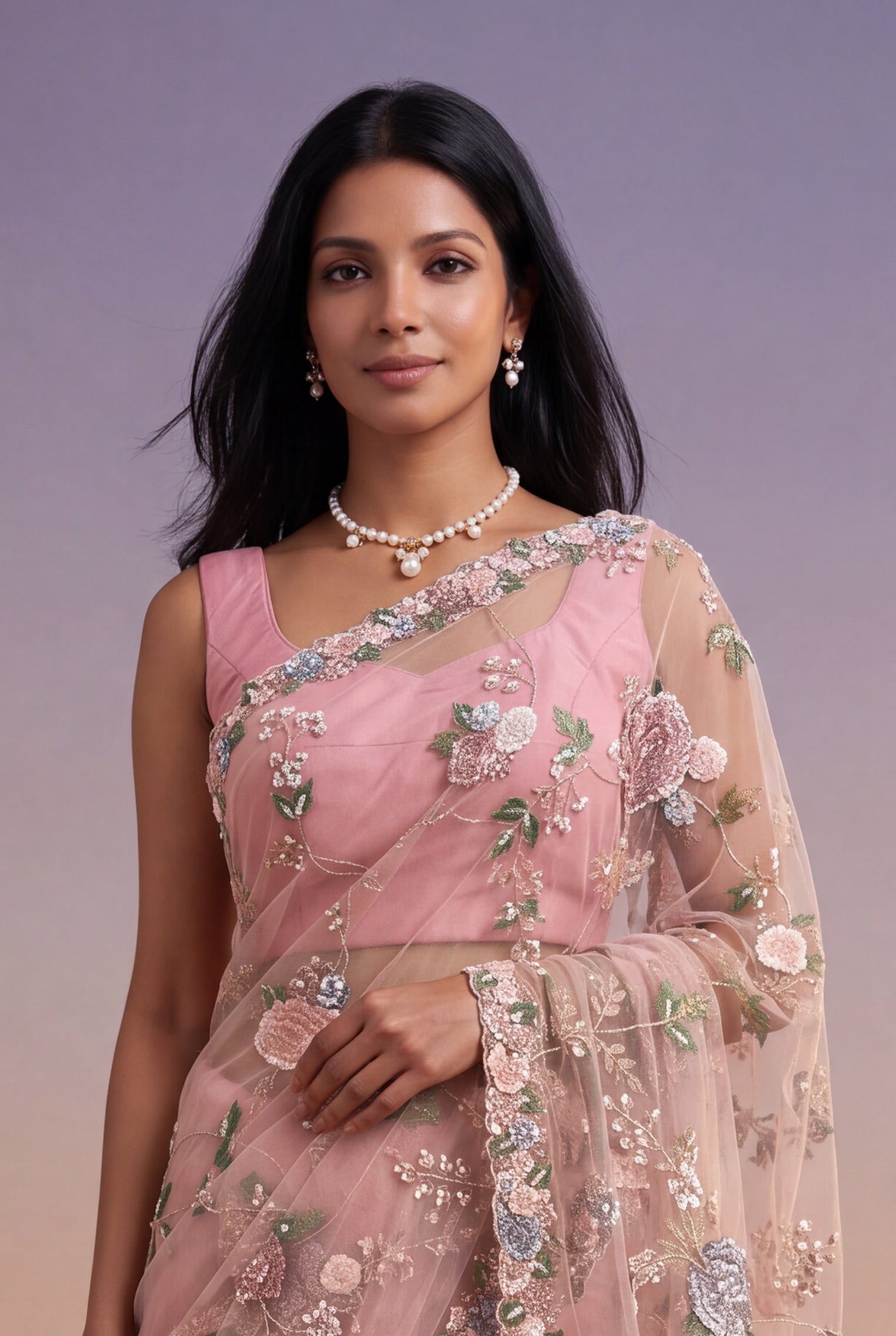 Blush Pink Net Saree