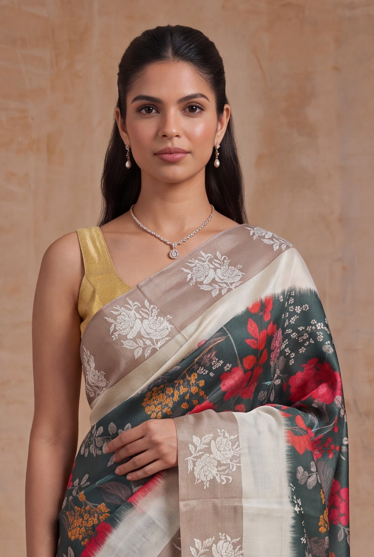 Dark Green Tussar Silk Saree