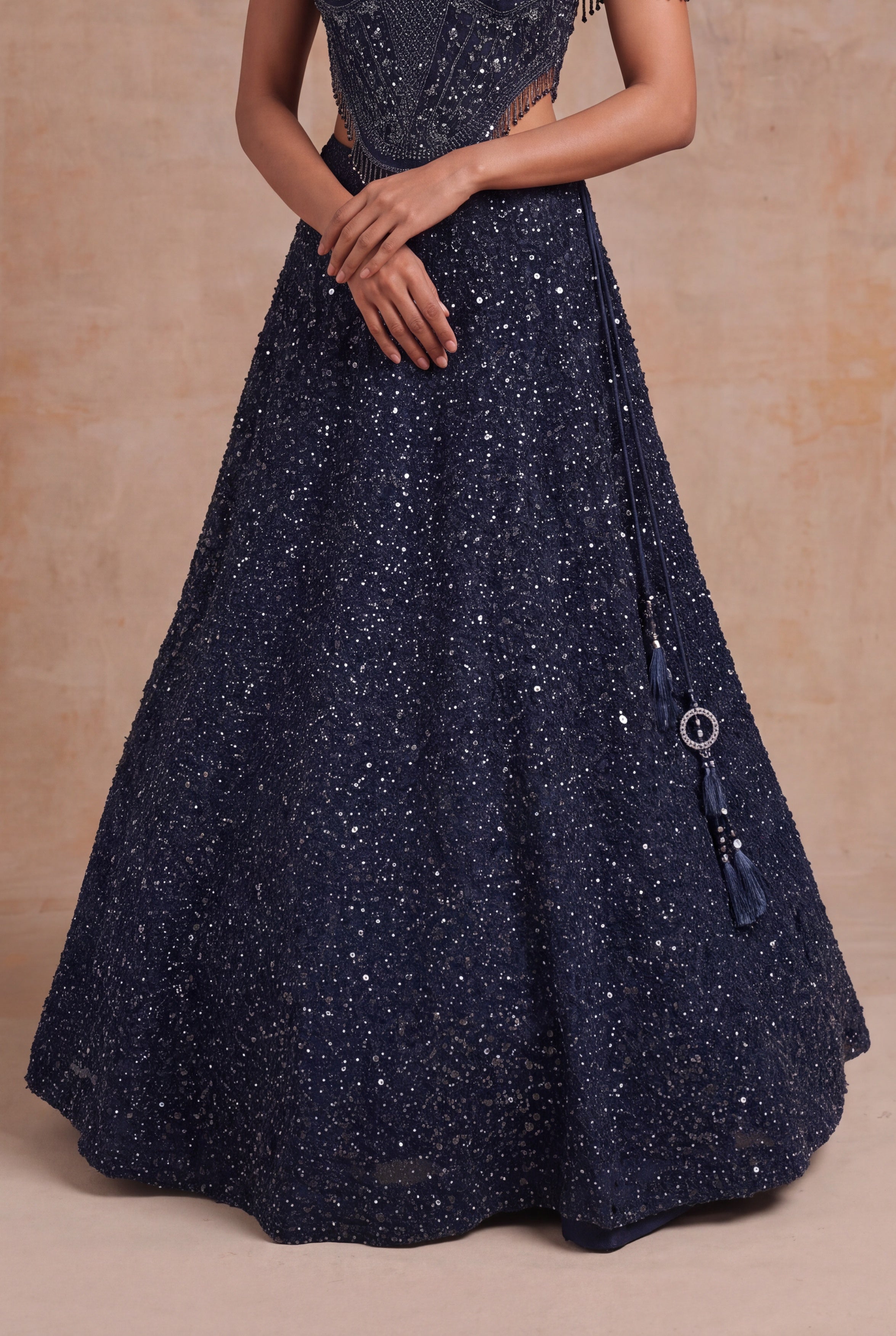 Navy Blue Indo-Western Net Lehenga