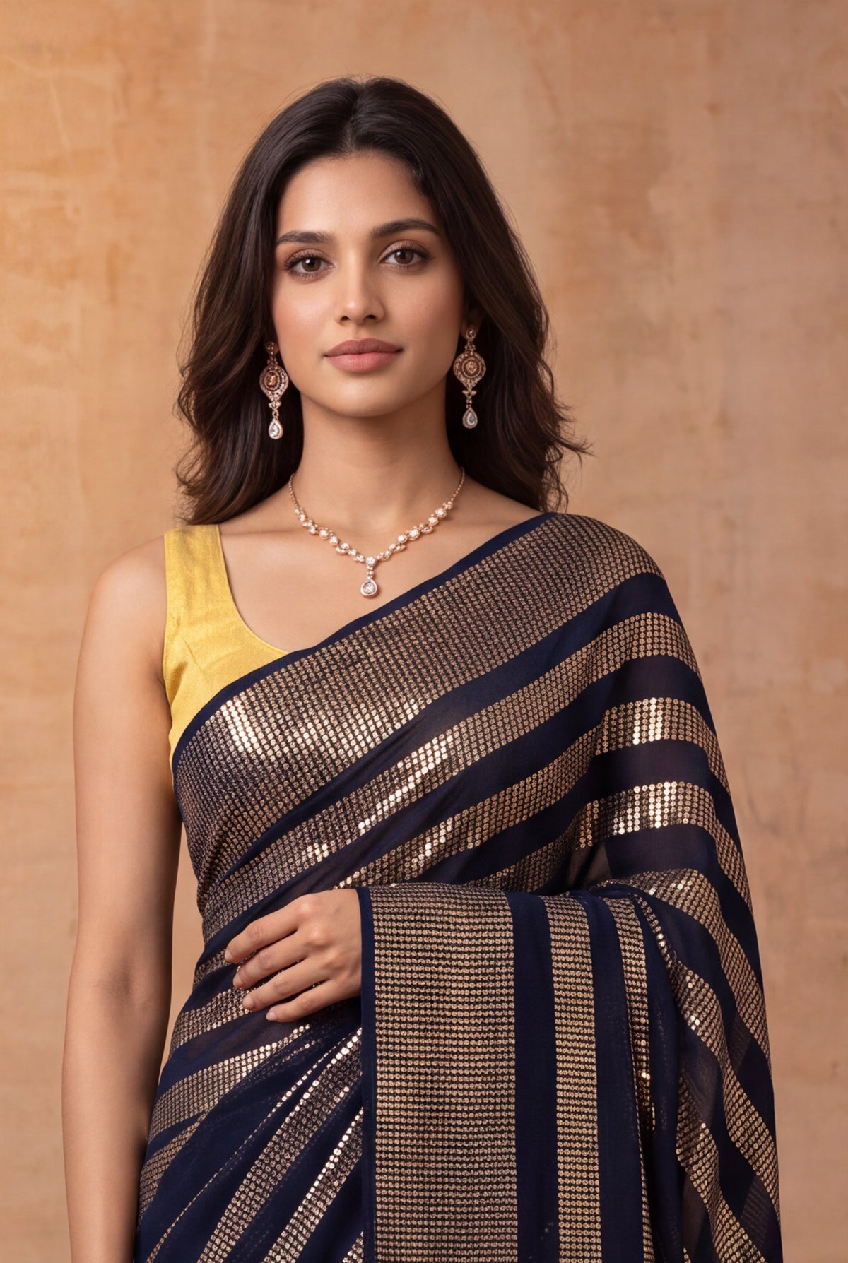 Navy Blue Georgette Saree