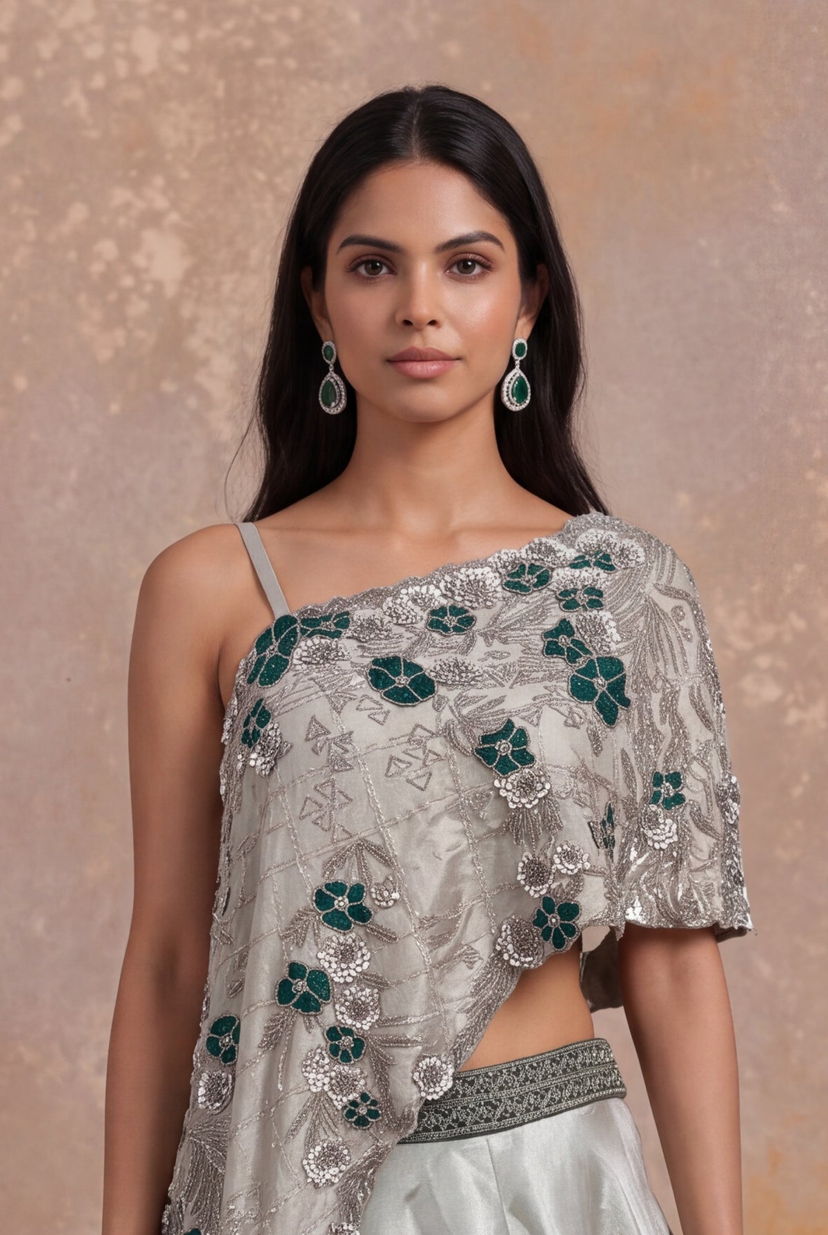 Silver Grey Lehenga with Sequin and Cutdana Floral Embroidery