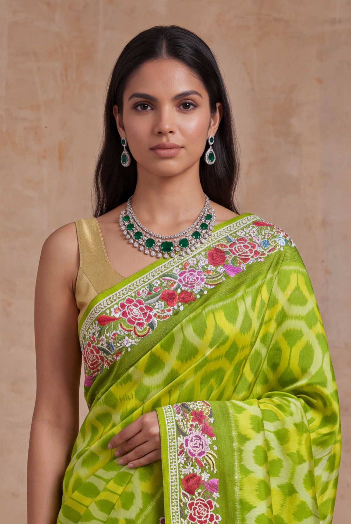 Lime Green Patola Silk Saree
