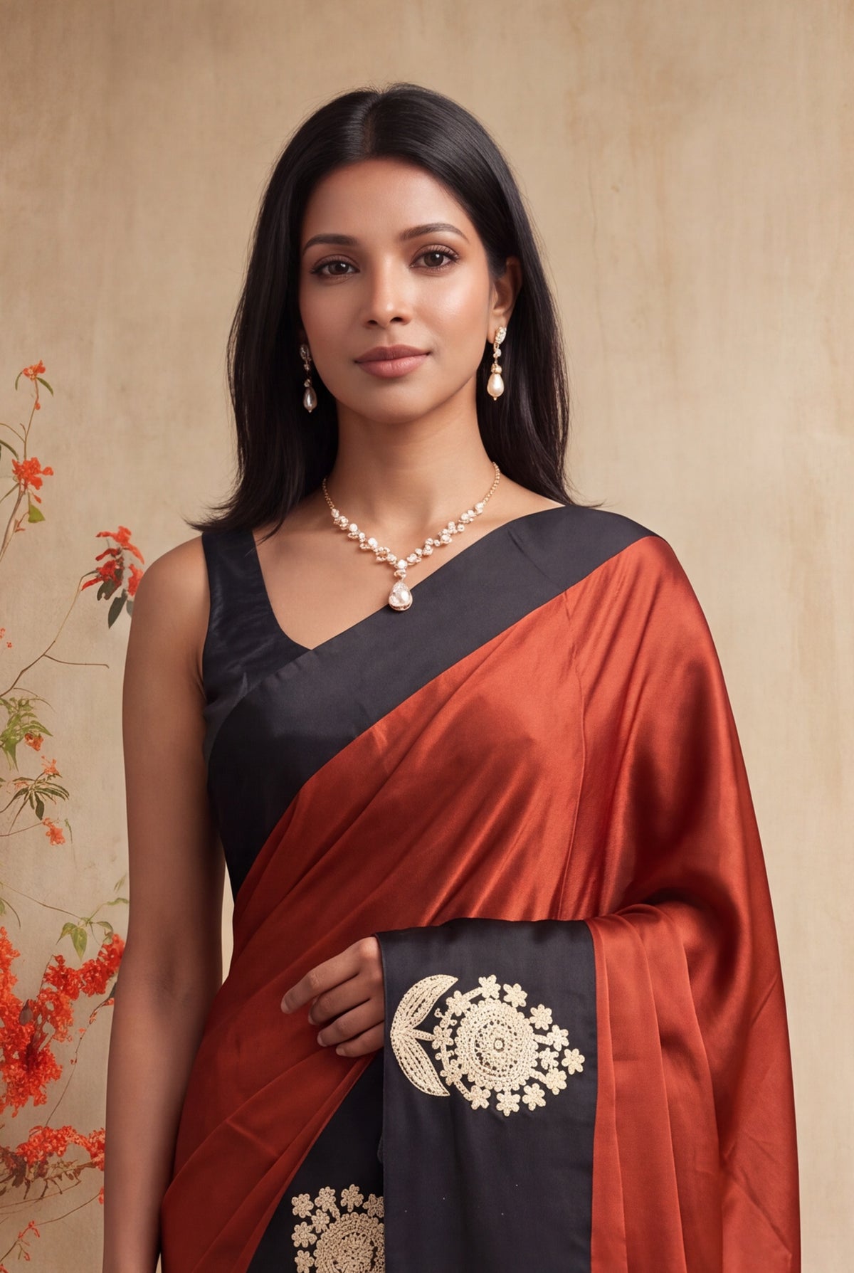 Rust Orange Crepe Silk Saree