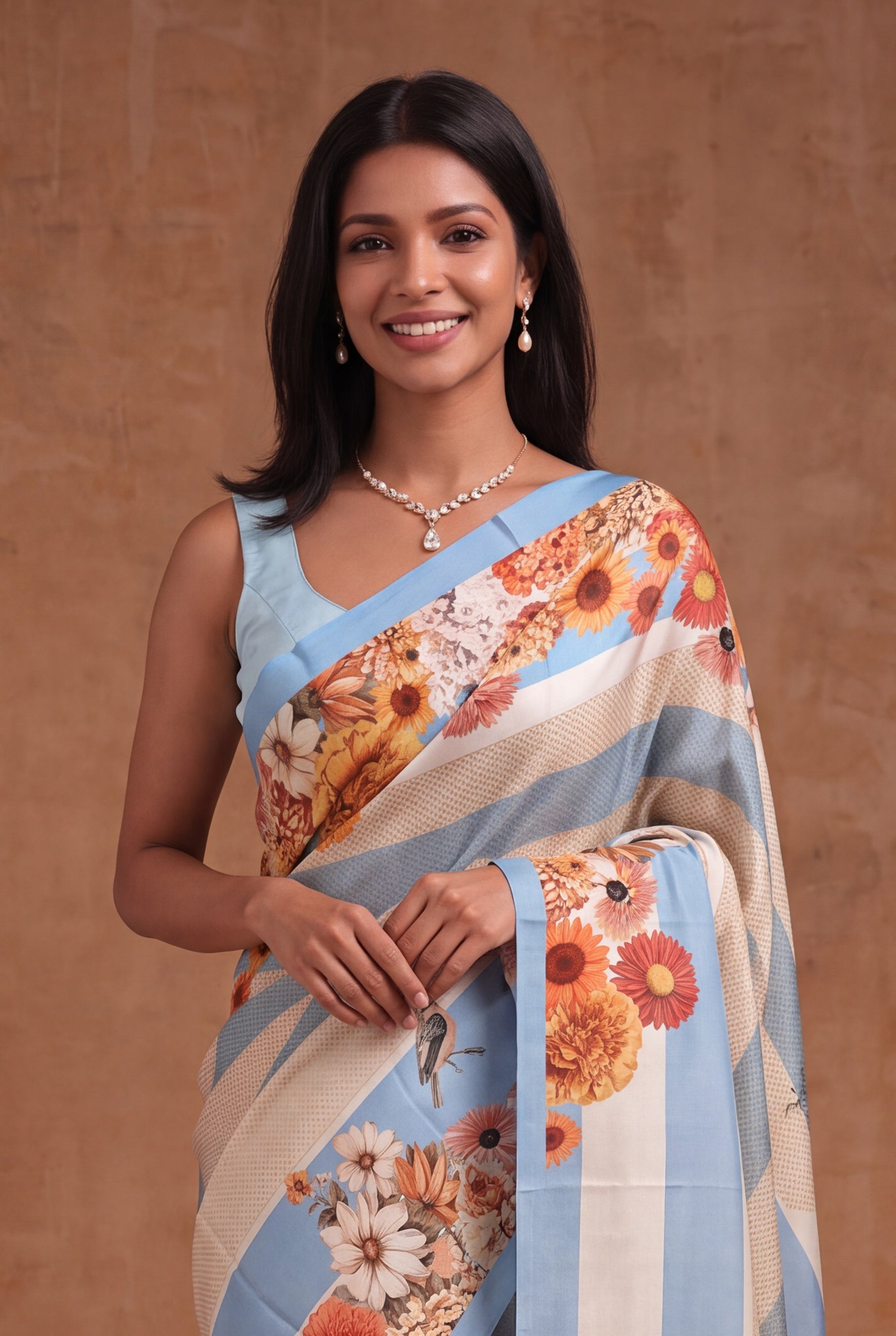 Ice Blue Digital Print Kanchivaram Silk Saree