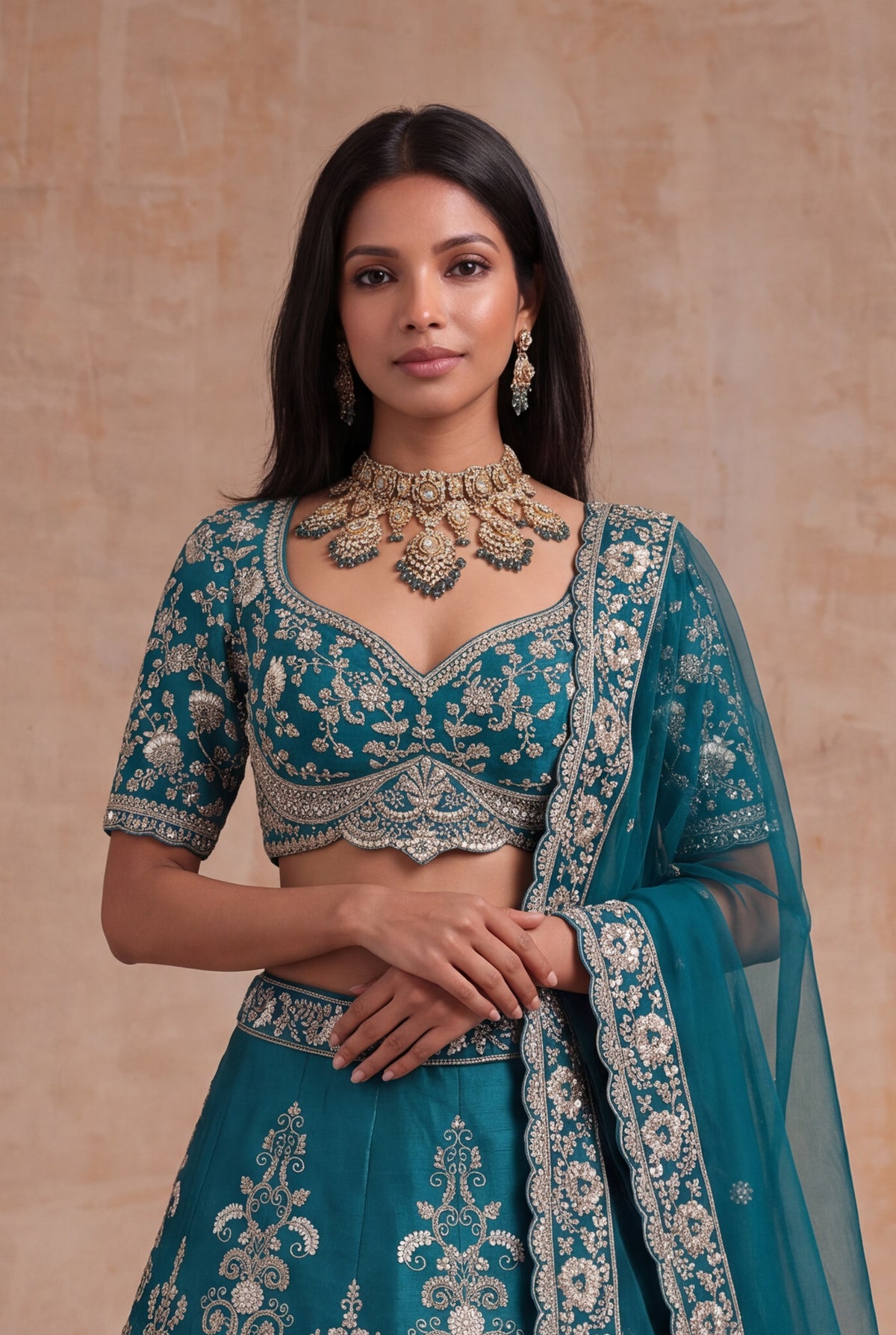 Teal Raw Silk Lehenga