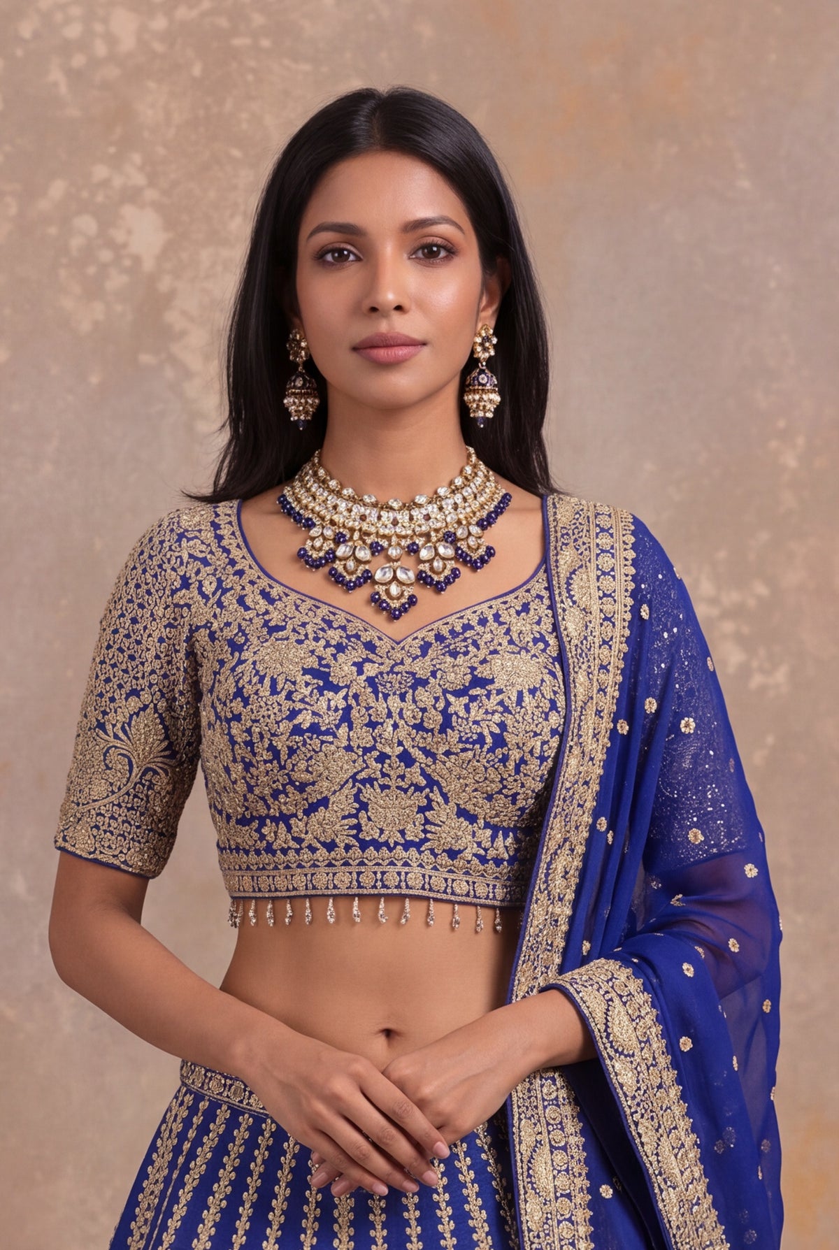 Ink Blue Raw Silk Lehenga Set with Zardozi Embroidery