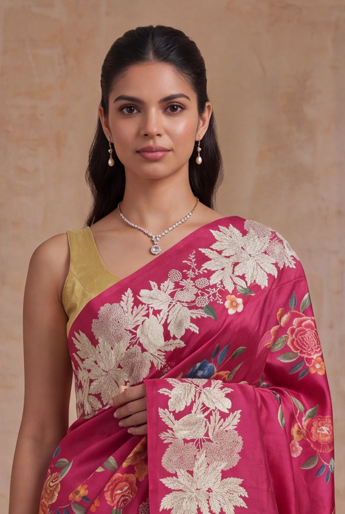Rani Pink Tussar Silk Saree