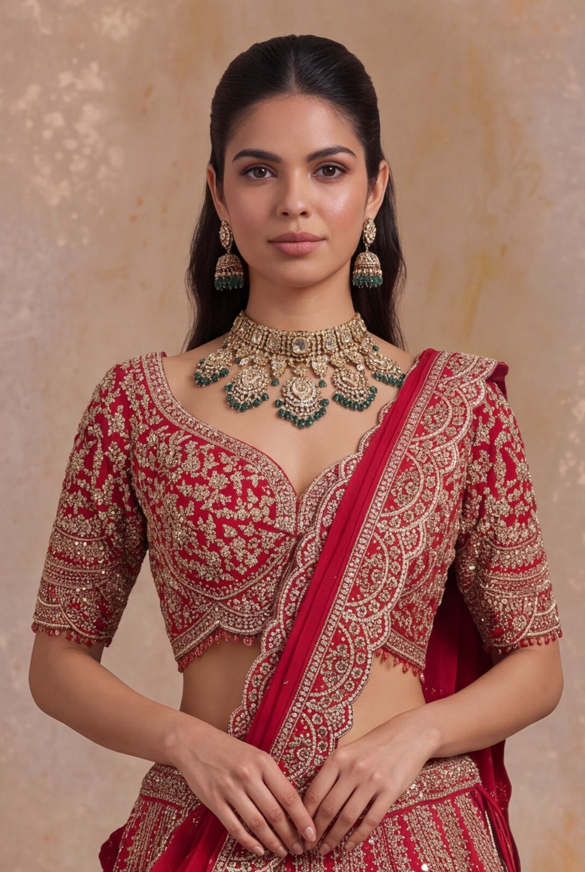 Red Raw Silk Bridal Lehenga