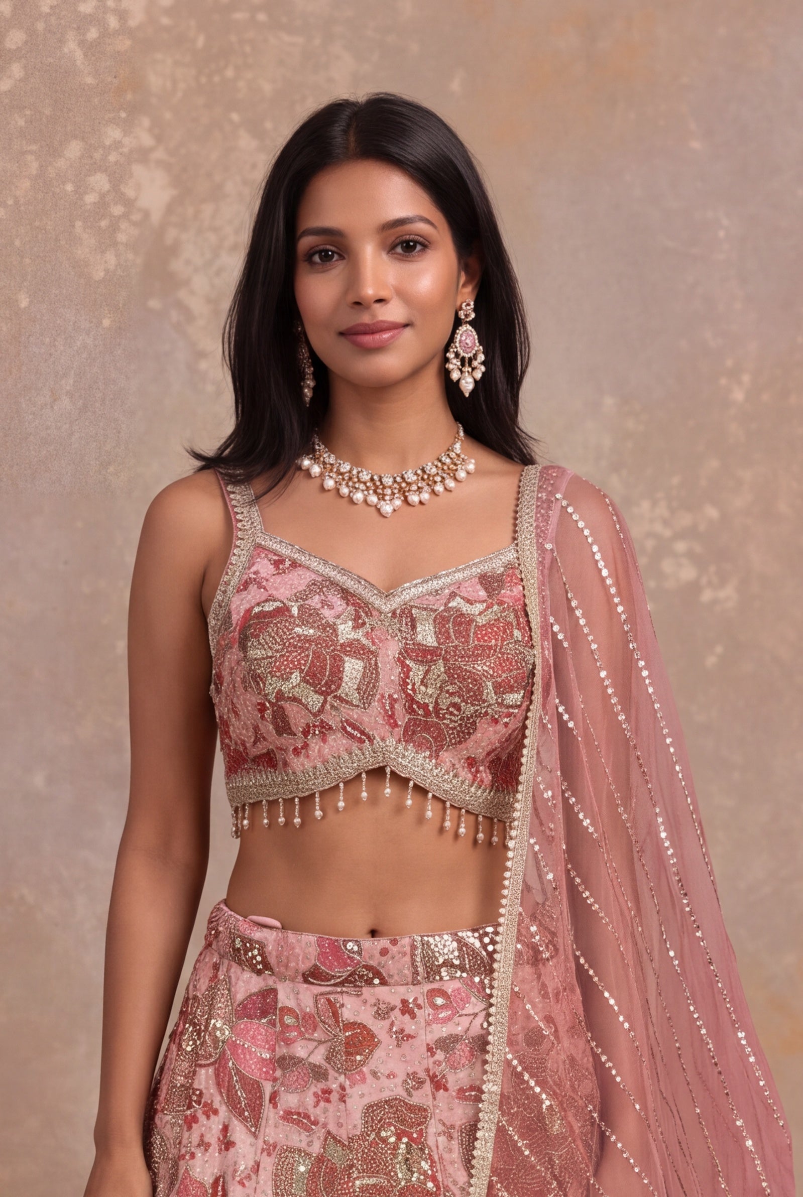 Blush Pink Tissue Lehenga