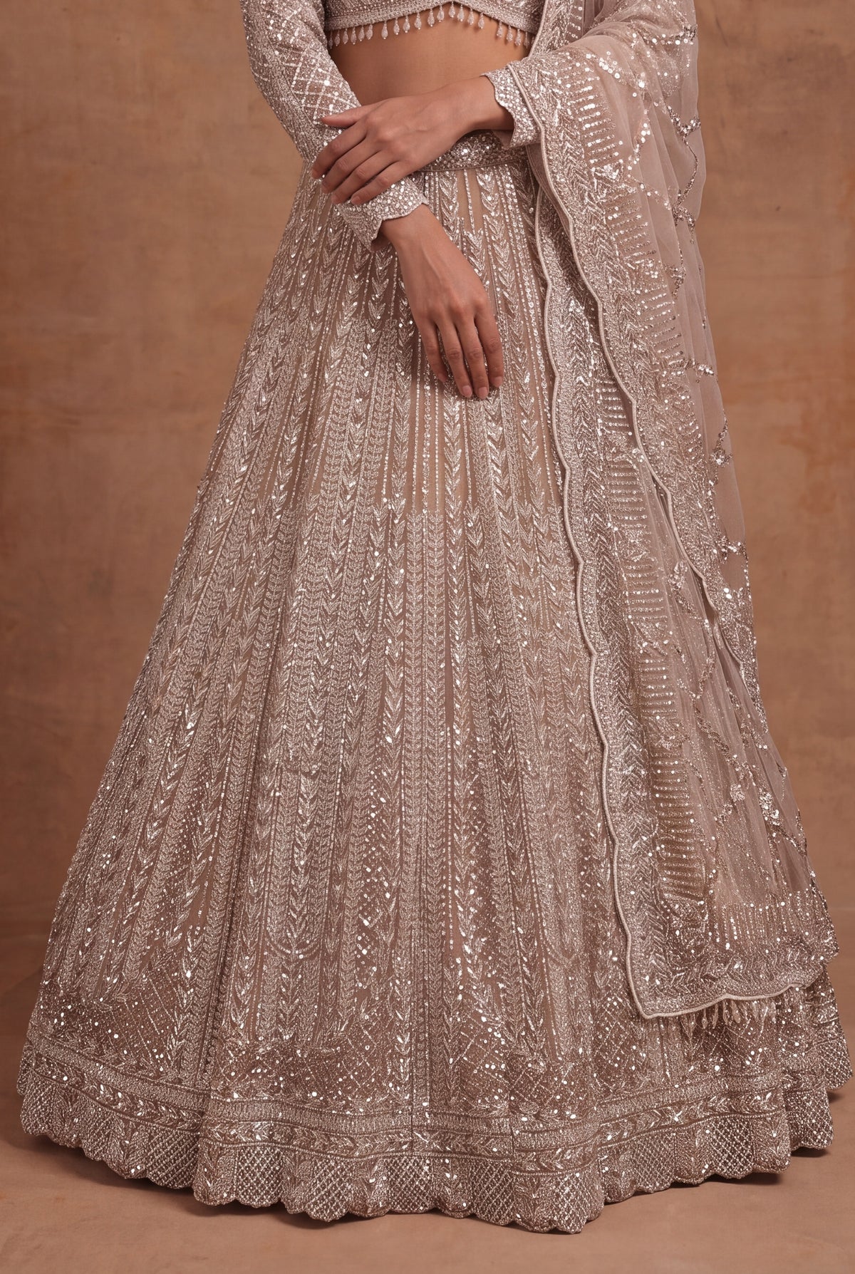 Champagne Net Lehenga