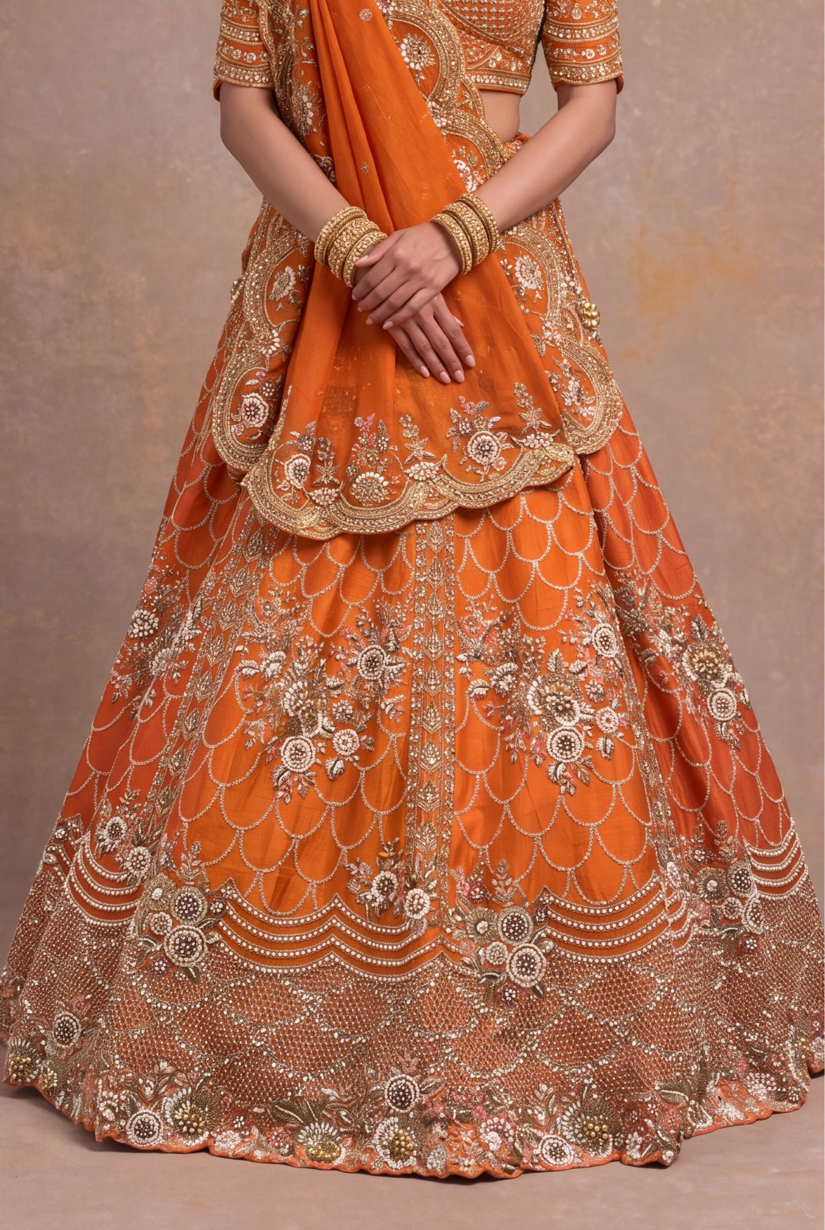 Orange Raw Silk Lehenga