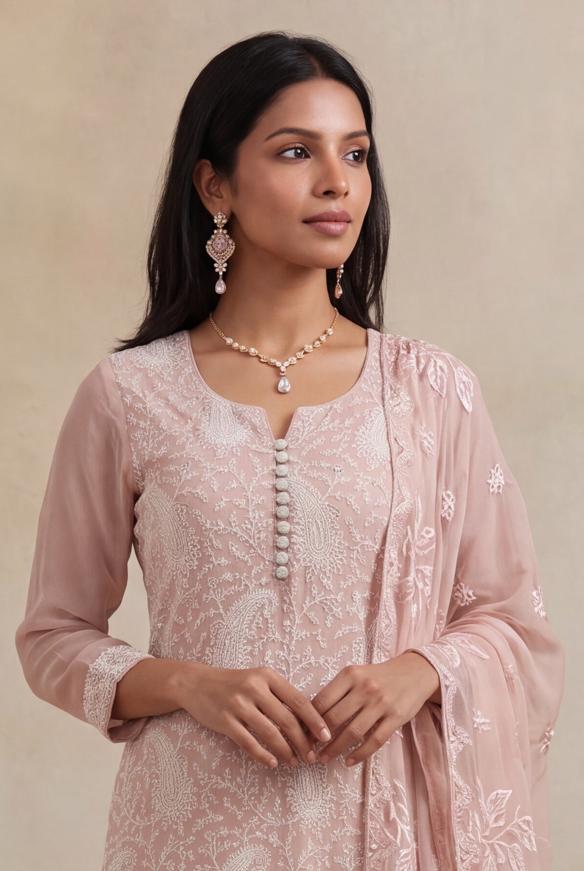 Blush Pink Georgette Straight-Cut Salwar Suit