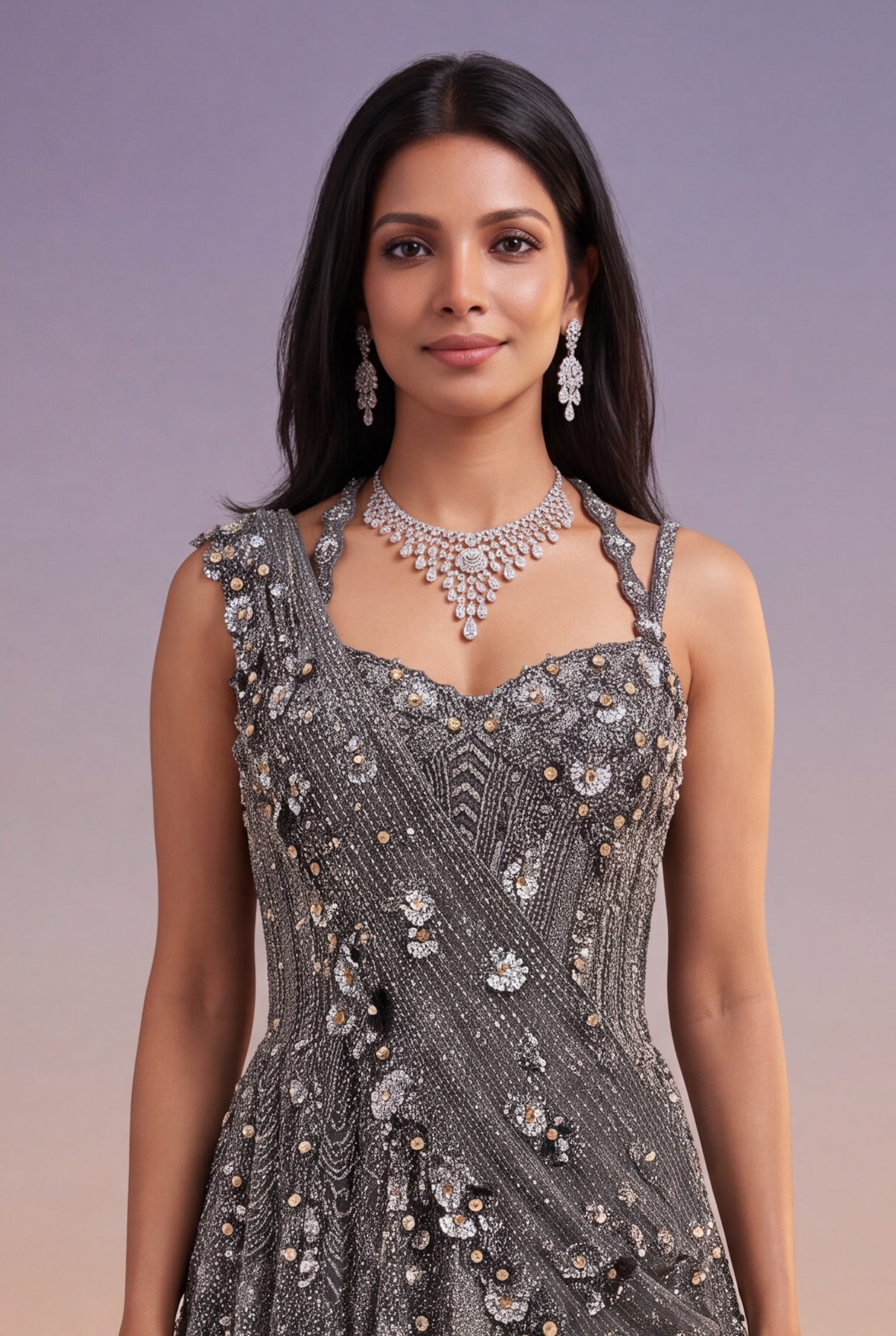 Grey Net Western Gown