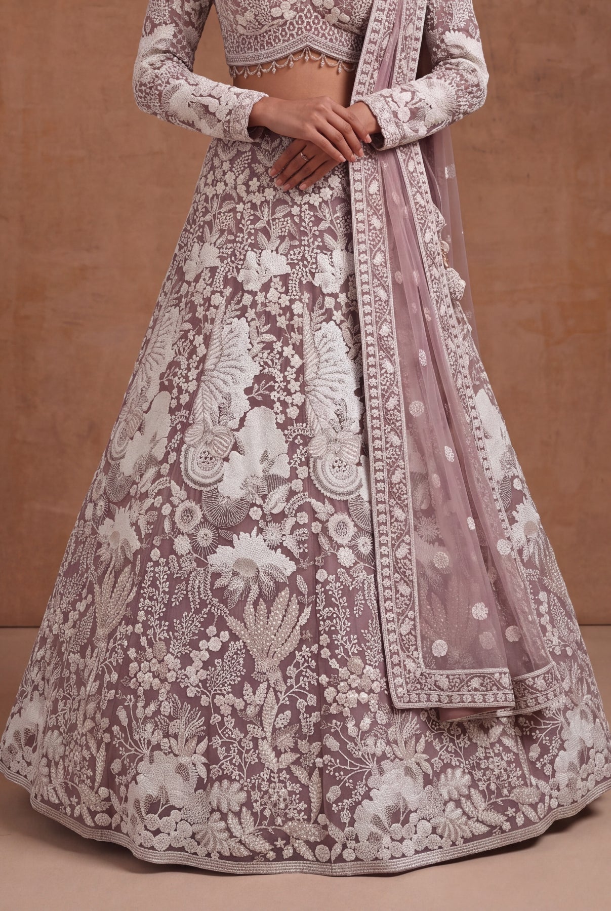 Dusty Mauve Net Lehenga