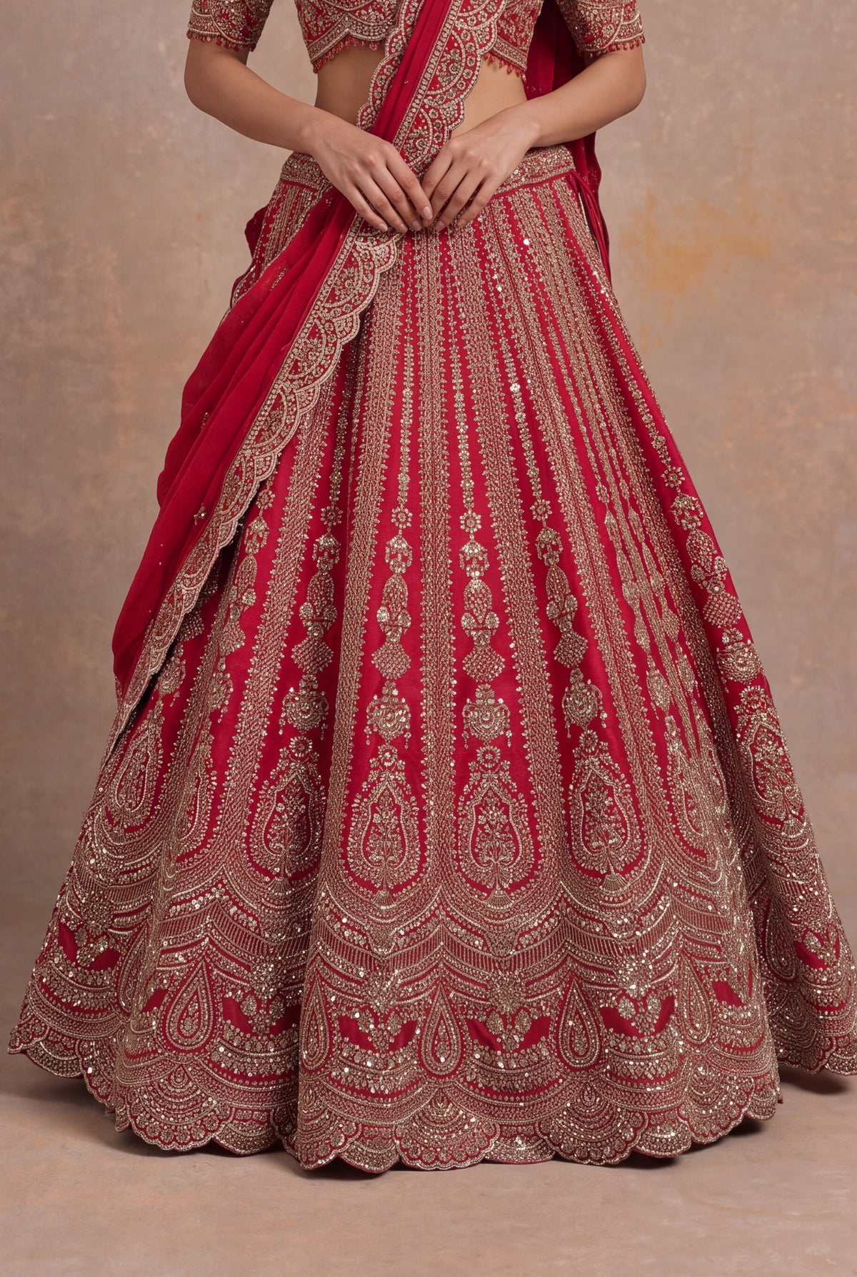Red Raw Silk Bridal Lehenga