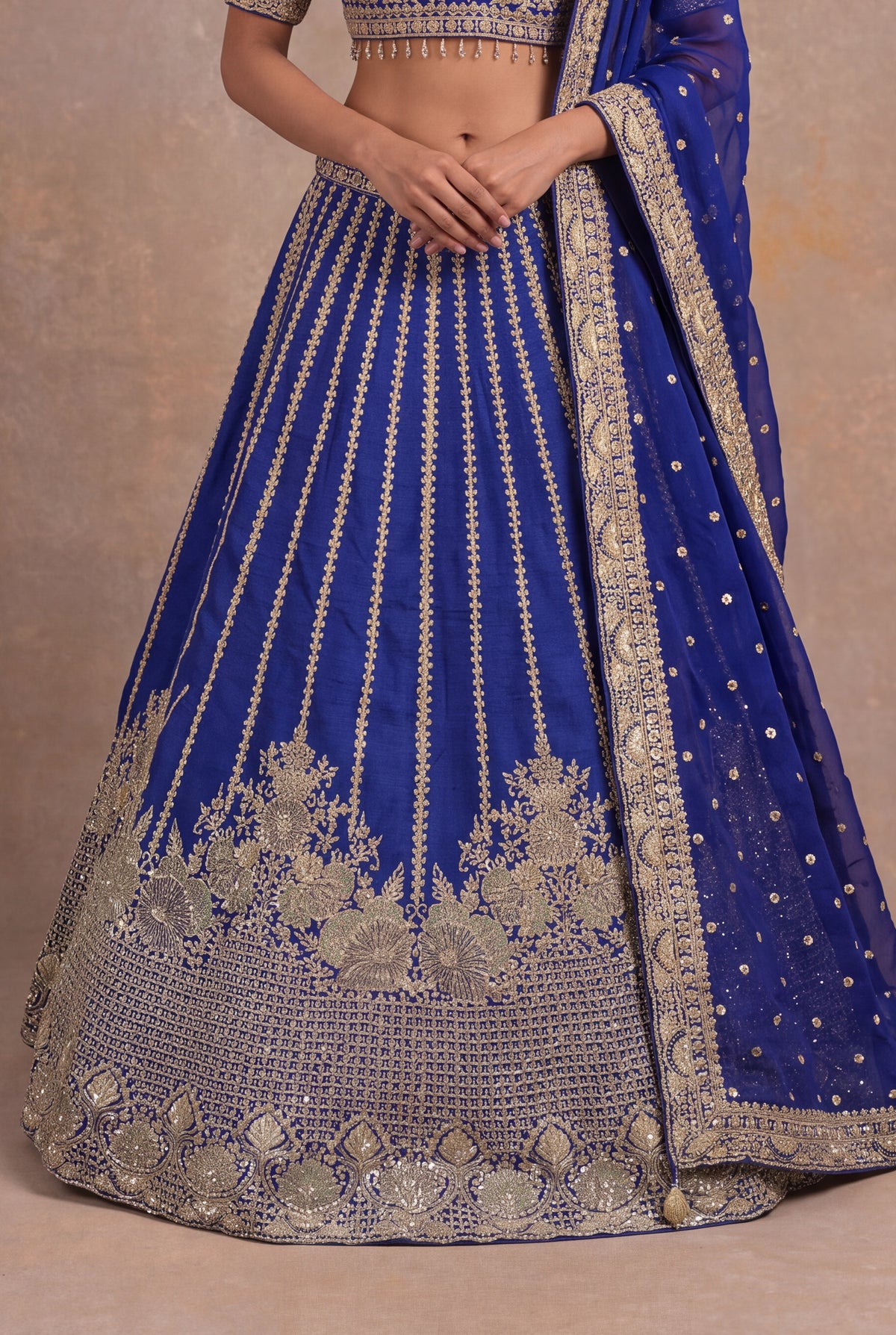 Ink Blue Raw Silk Lehenga Set with Zardozi Embroidery