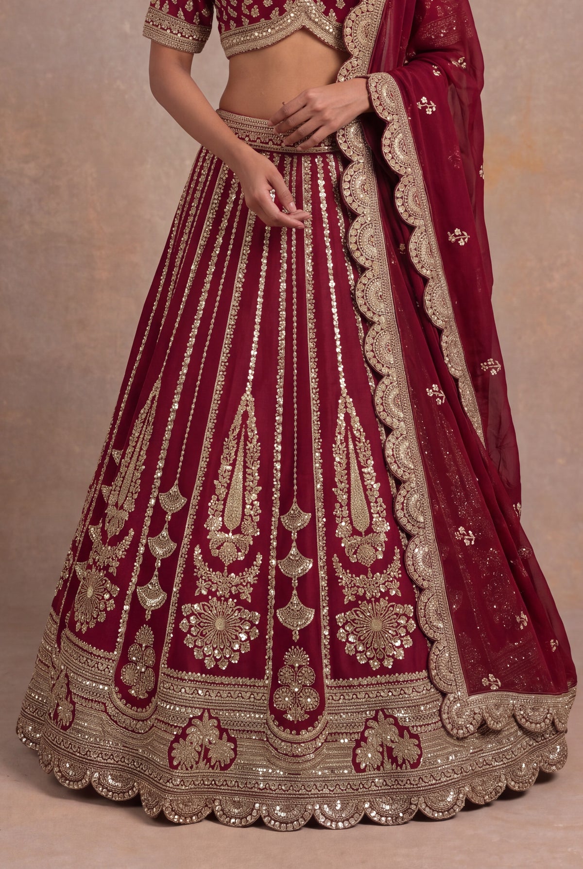 Maroon Raw Silk Lehenga Set with Cutdana Work