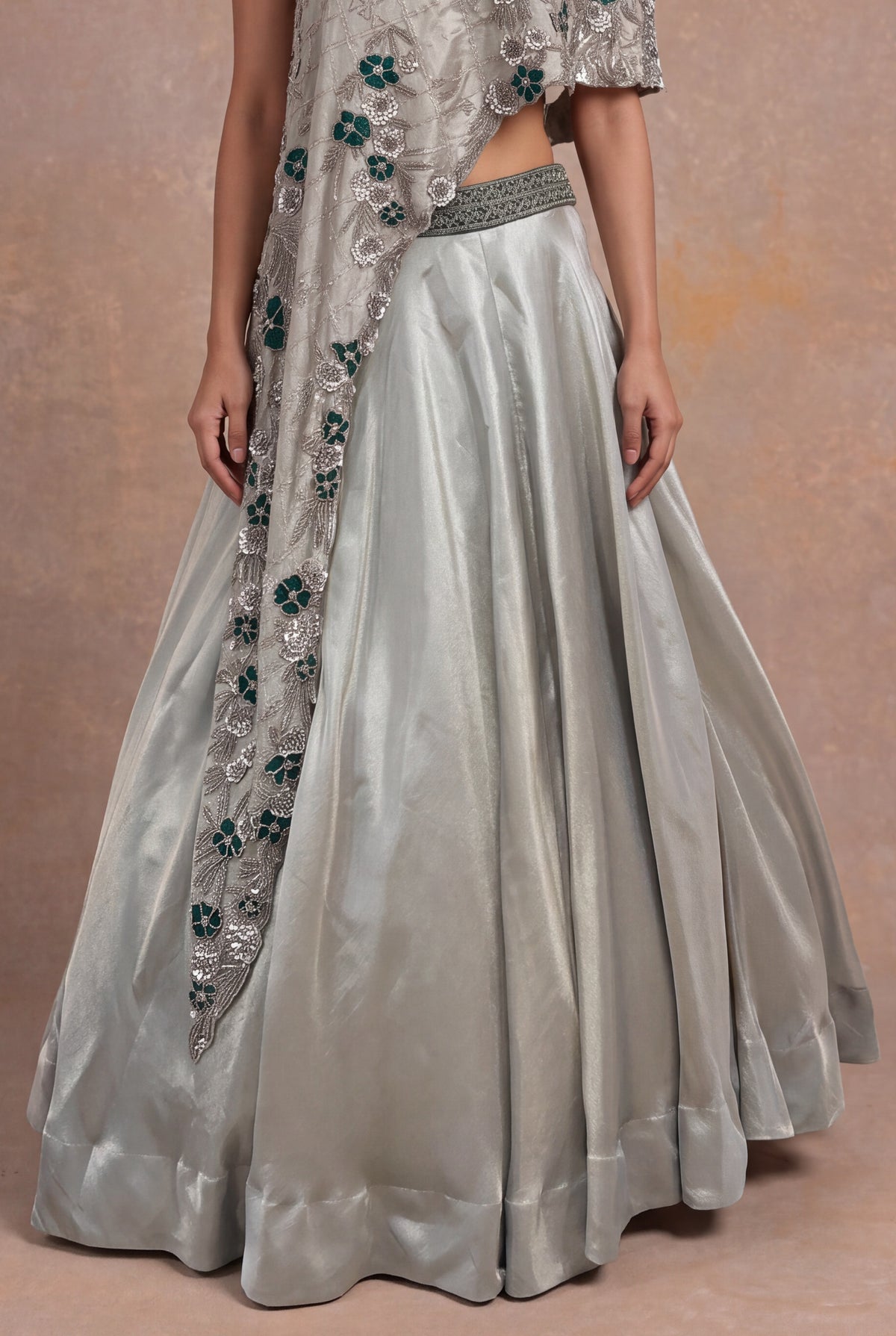 Silver Grey Lehenga with Sequin and Cutdana Floral Embroidery