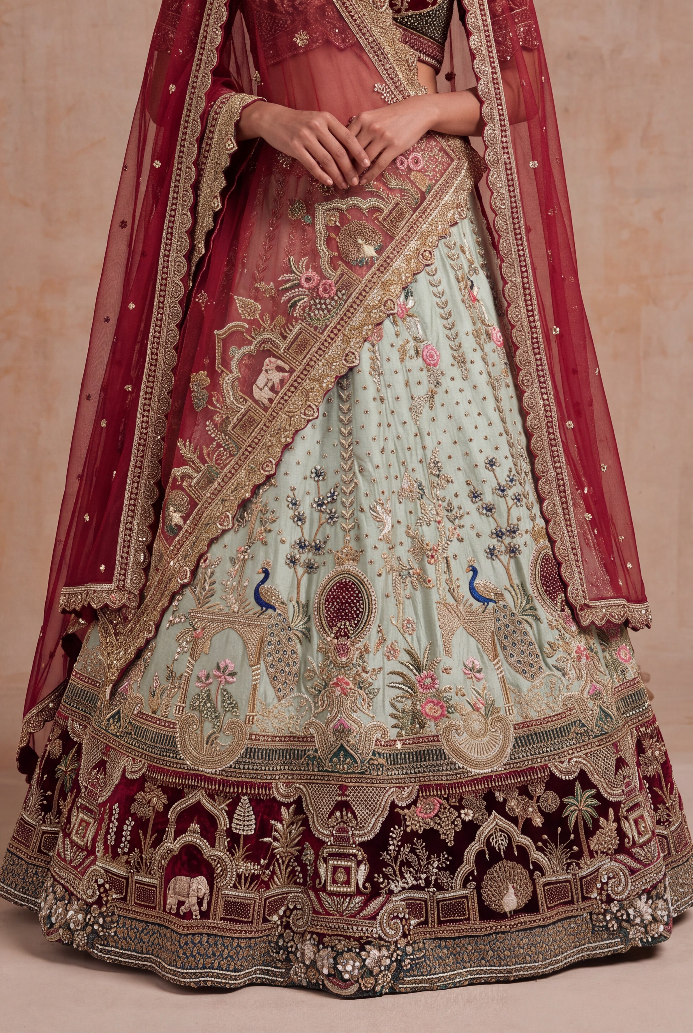 Ivory Raw Silk Lehenga with Zardosi & Pearl Work