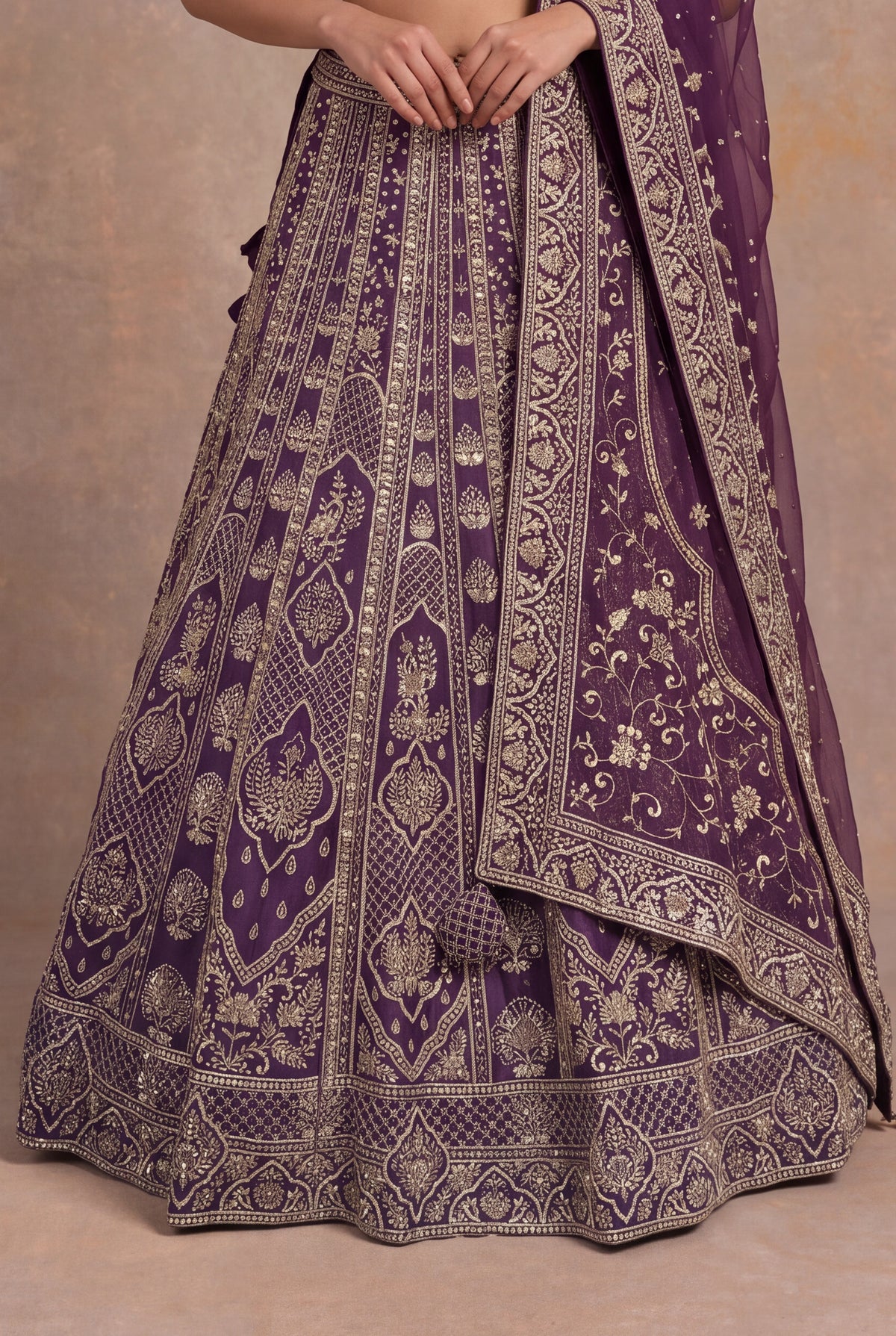 Plum Raw Silk Lehenga Set with Zardozi Embroidery