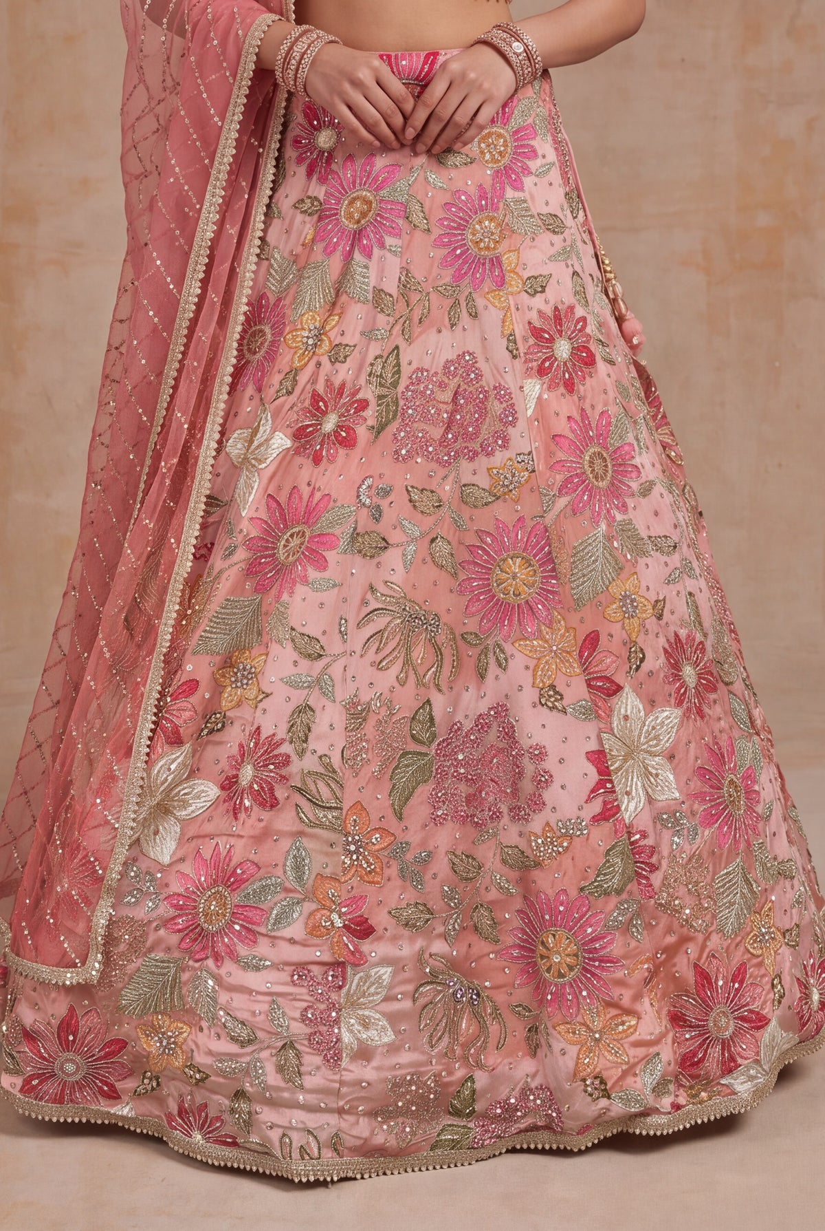 Peach Crepe Silk Lehenga