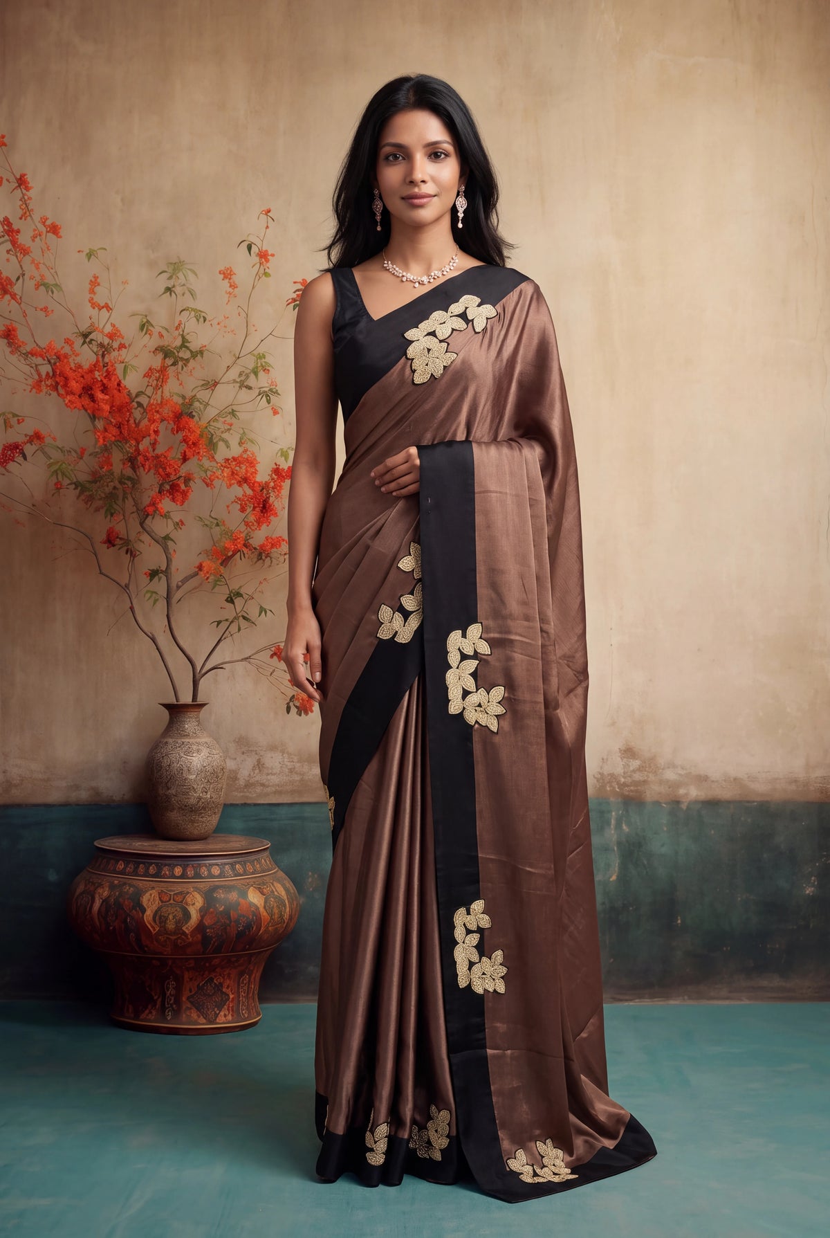 Mocha Brown Crepe Silk Saree