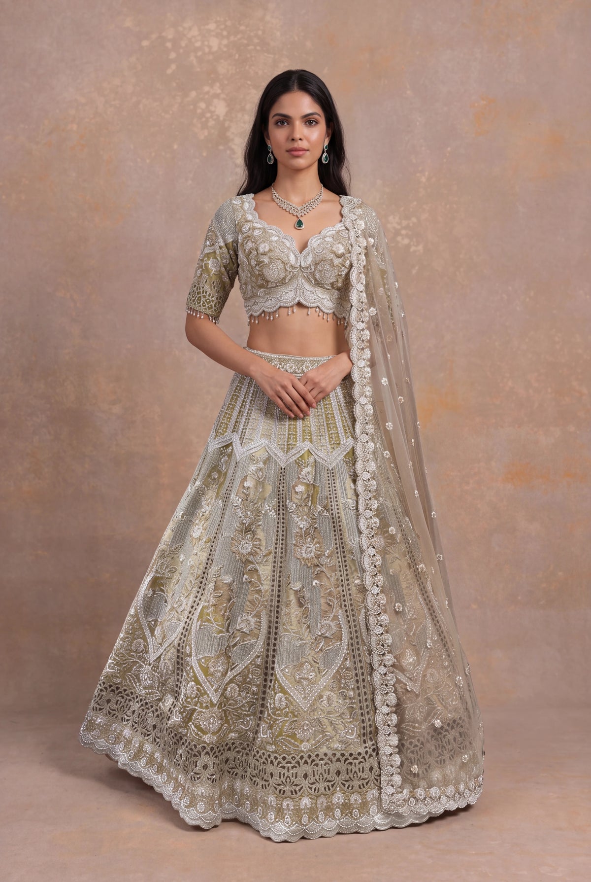 Shimmer Tissue Cutwork Lehenga