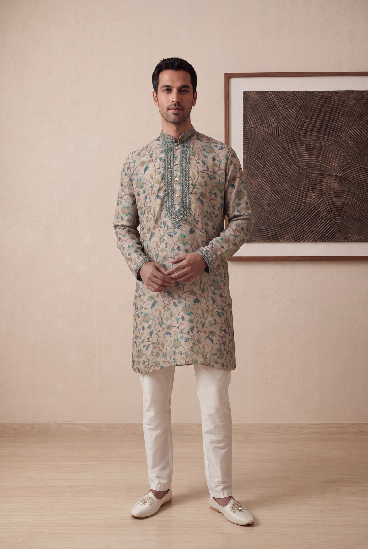 Multicolour Kalamkari Printed Silk Kurta Pant Set