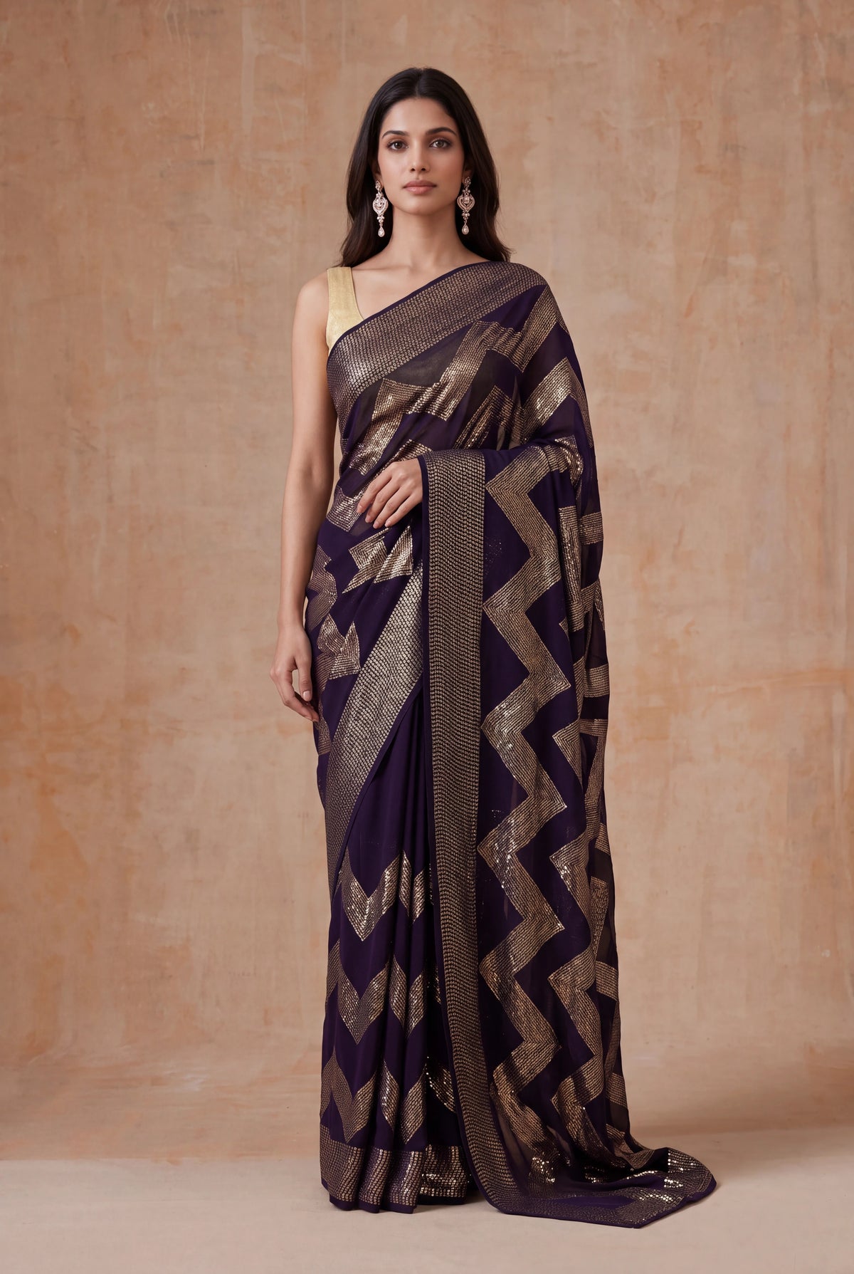 Dark Brown Georgette Saree