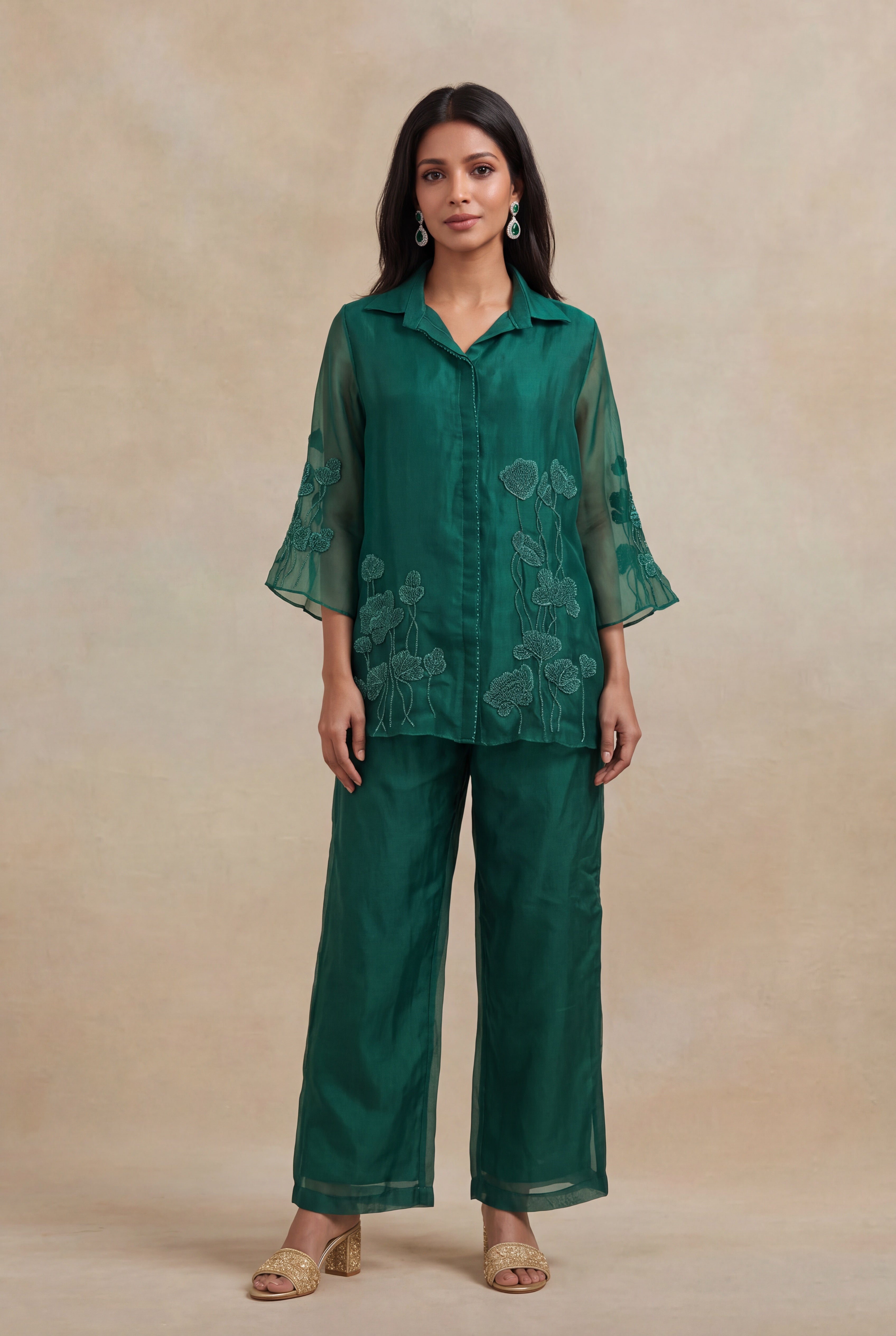 Emerald Green Organza Co-ord Set