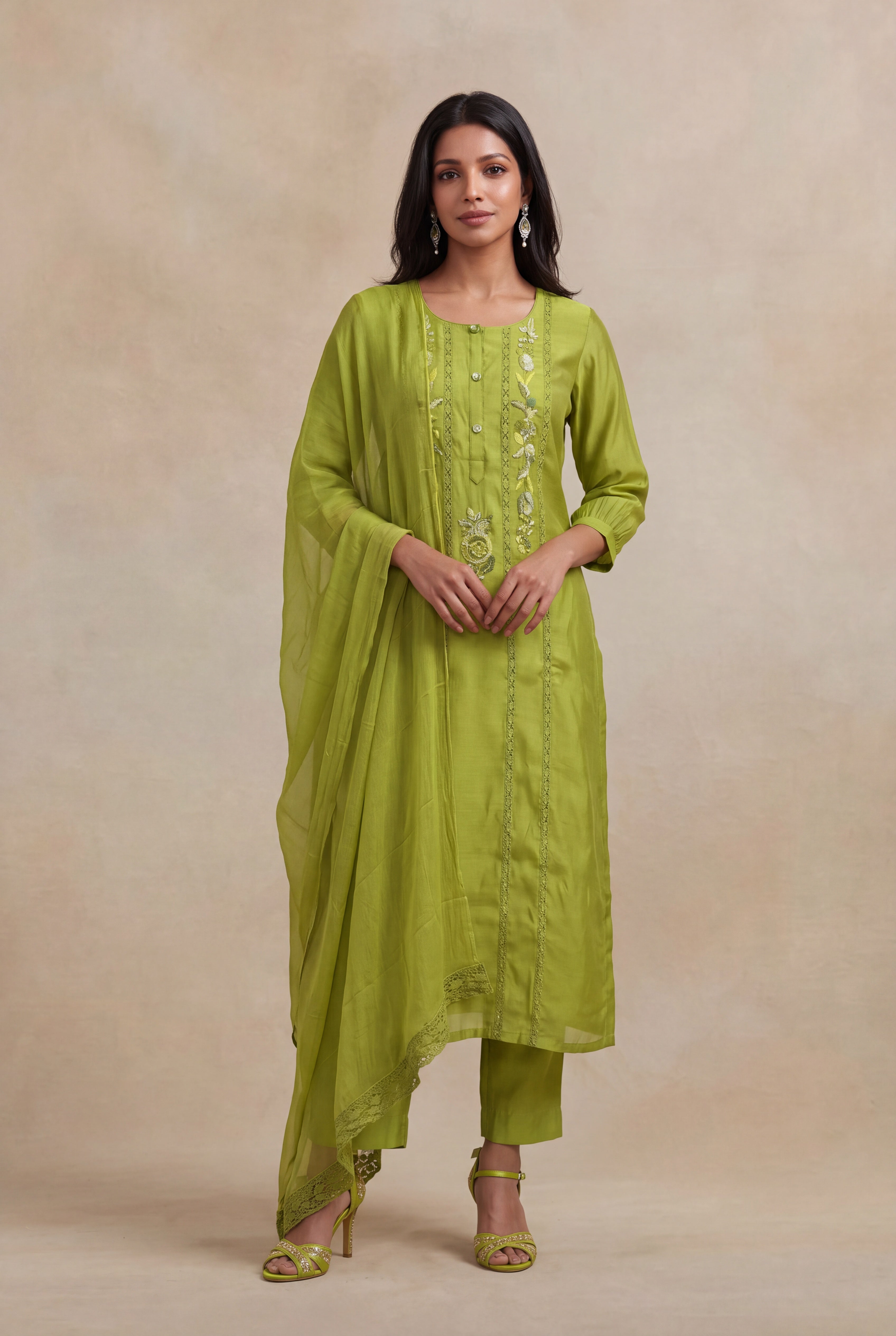 Lime Green Mul Cotton Straight-Cut Salwar Set