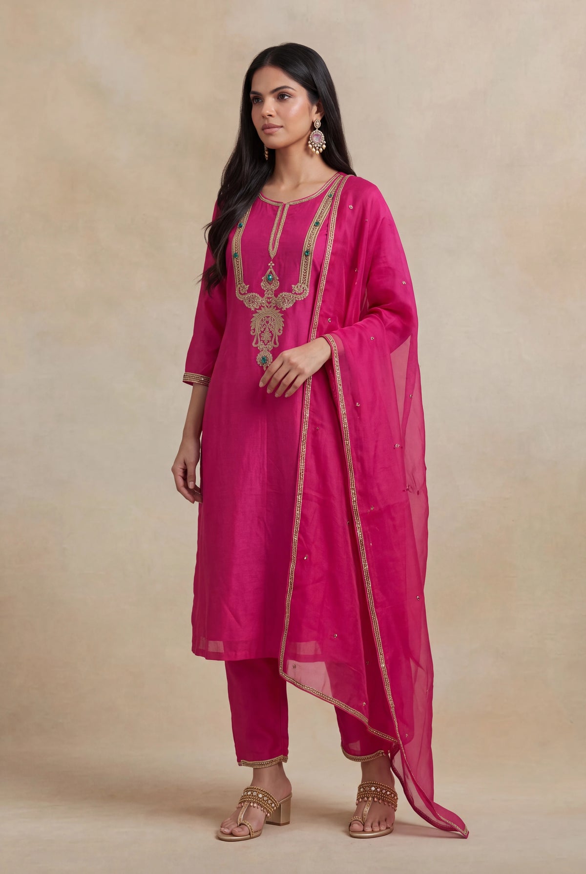 Rani Pink Silk Salwar Set