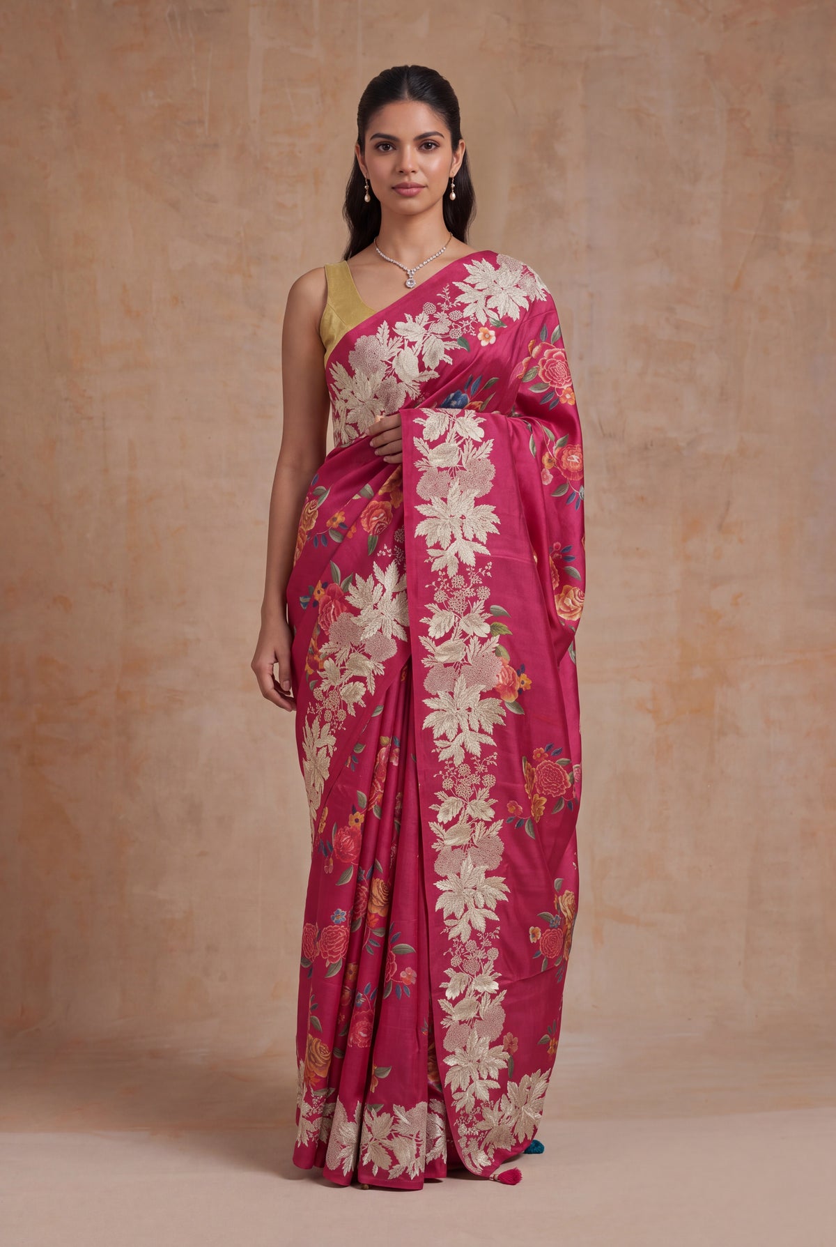 Rani Pink Tussar Silk Saree